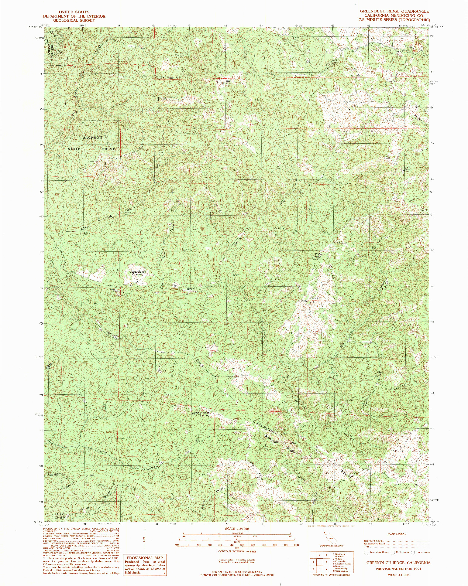 USGS 1:24000-SCALE QUADRANGLE FOR GREENOUGH RIDGE, CA 1991