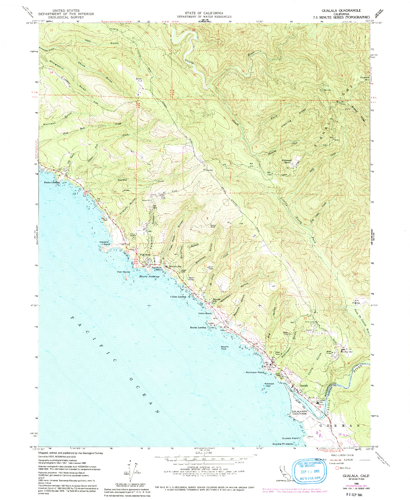 USGS 1:24000-SCALE QUADRANGLE FOR GUALALA, CA 1960