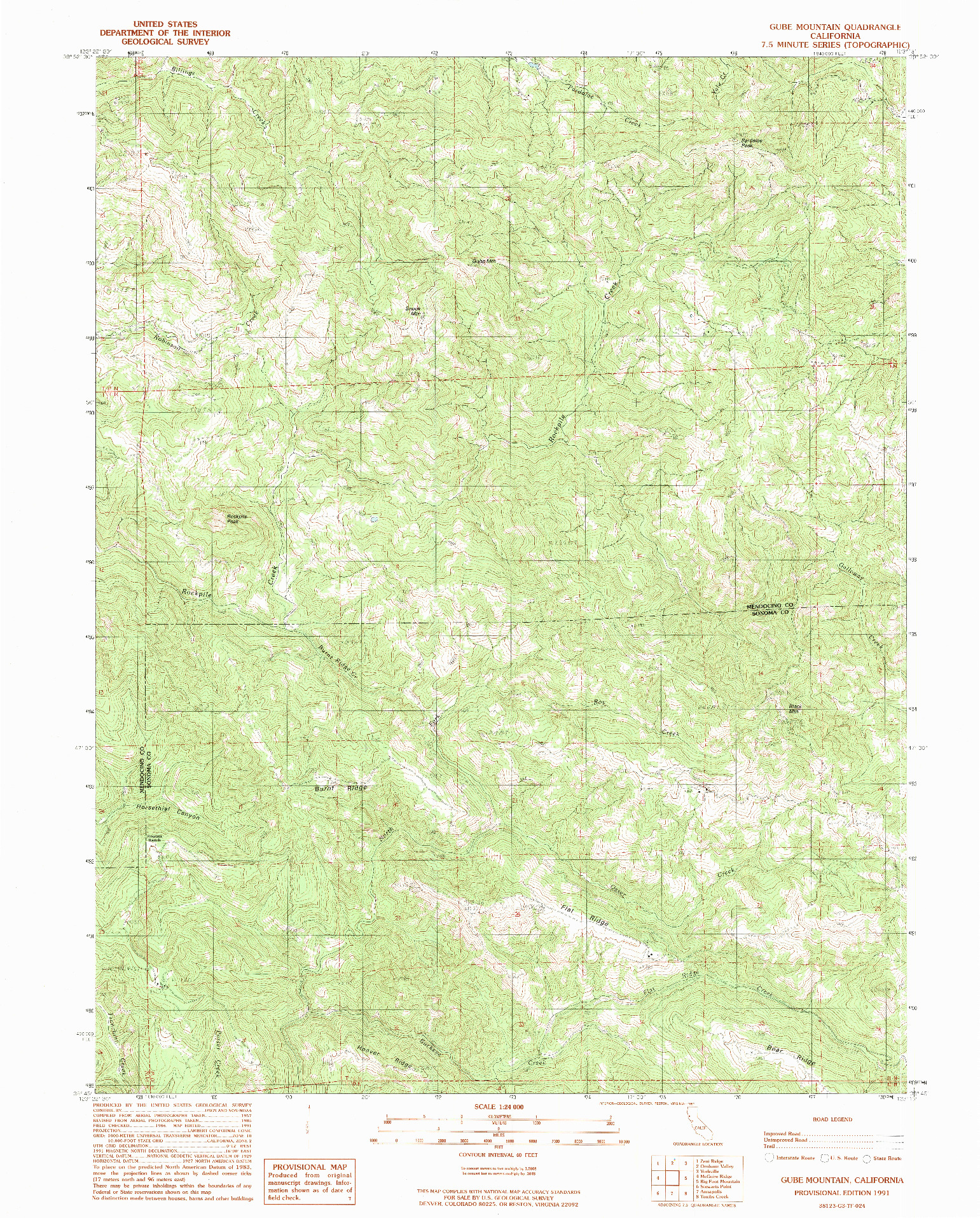 USGS 1:24000-SCALE QUADRANGLE FOR GUBE MOUNTAIN, CA 1991