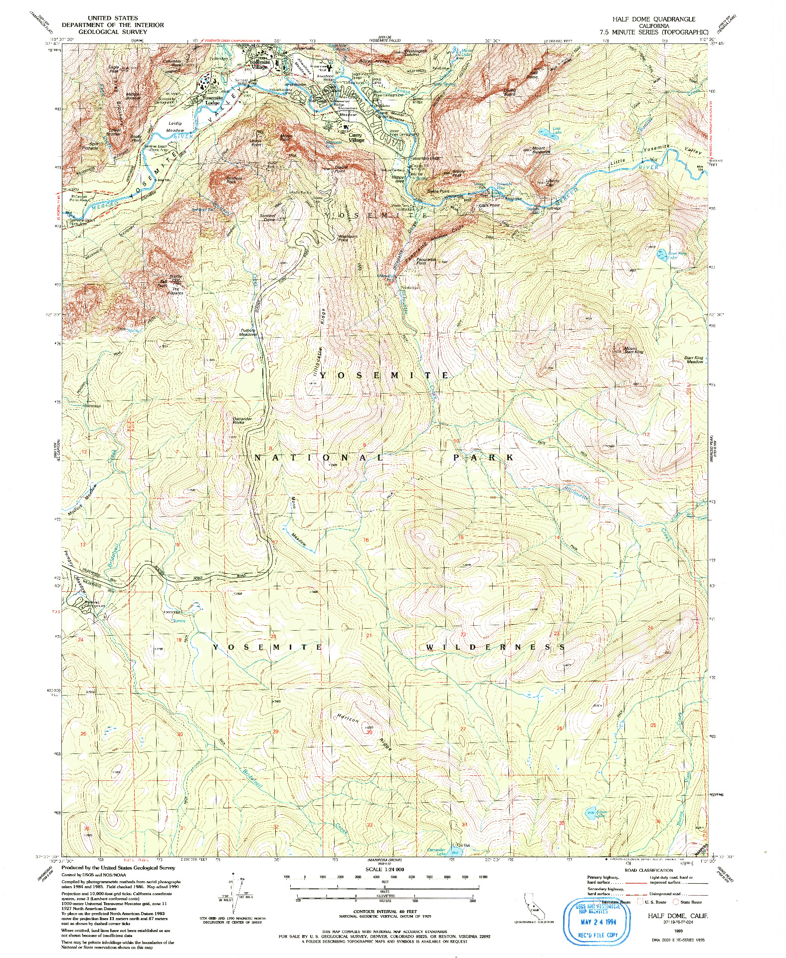 USGS 1:24000-SCALE QUADRANGLE FOR HALF DOME, CA 1990