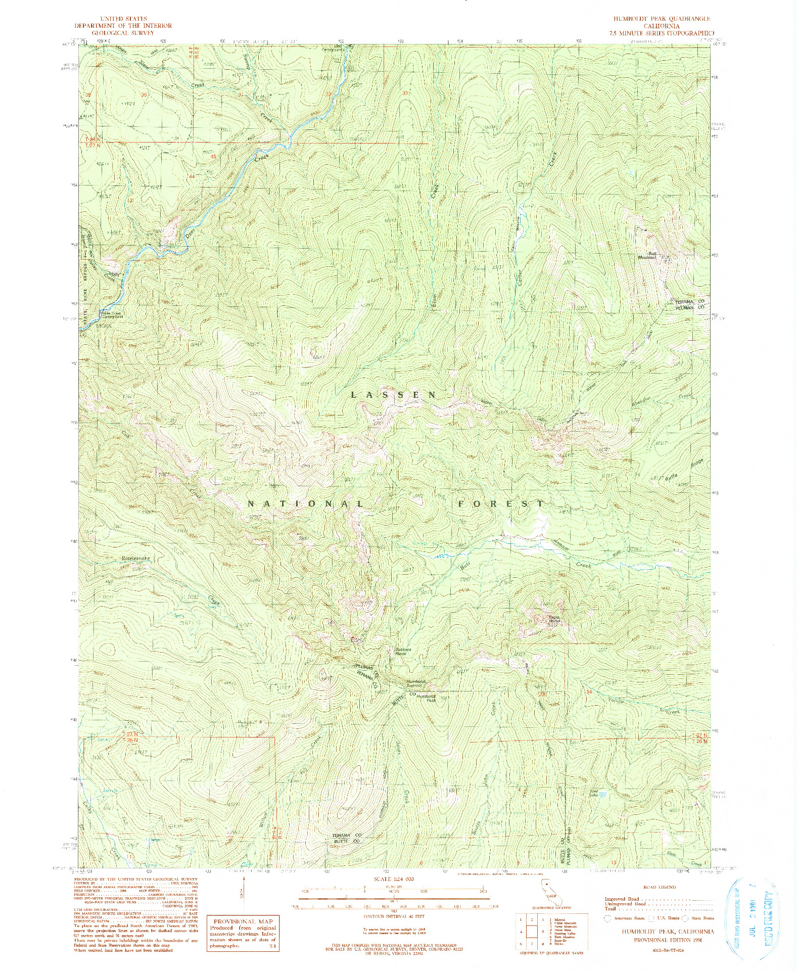 USGS 1:24000-SCALE QUADRANGLE FOR HUMBOLDT PEAK, CA 1991