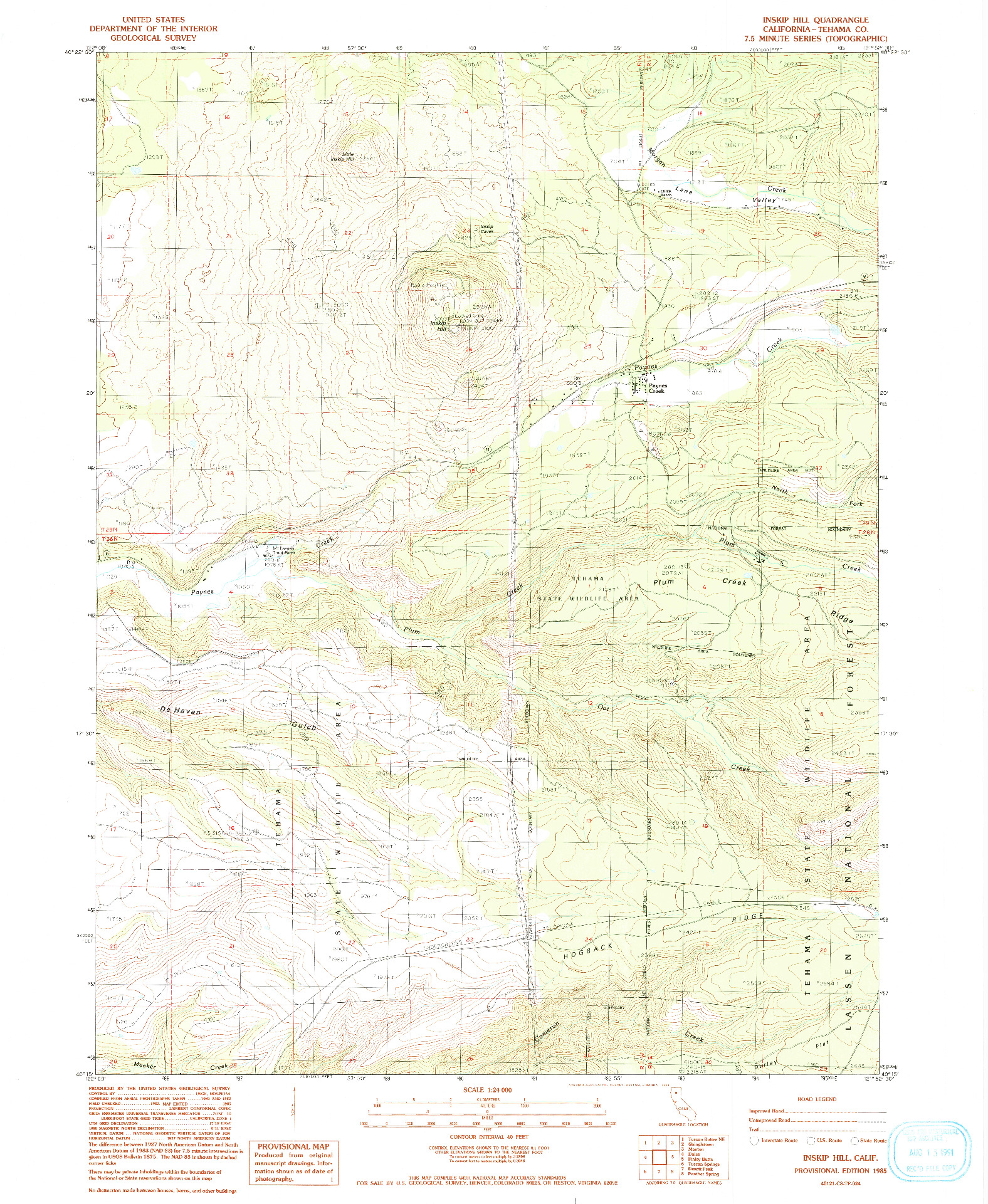 USGS 1:24000-SCALE QUADRANGLE FOR INSKIP HILL, CA 1985