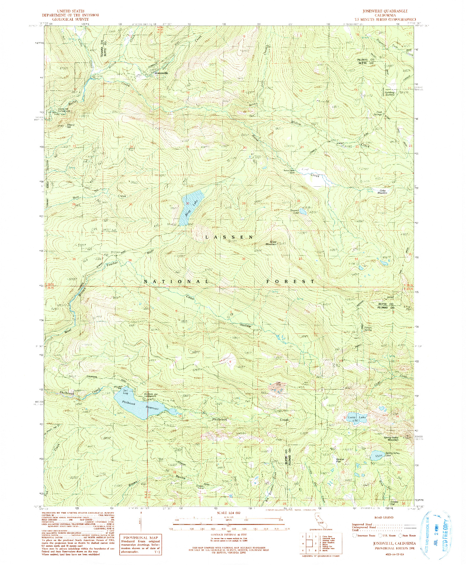USGS 1:24000-SCALE QUADRANGLE FOR JONESVILLE, CA 1991