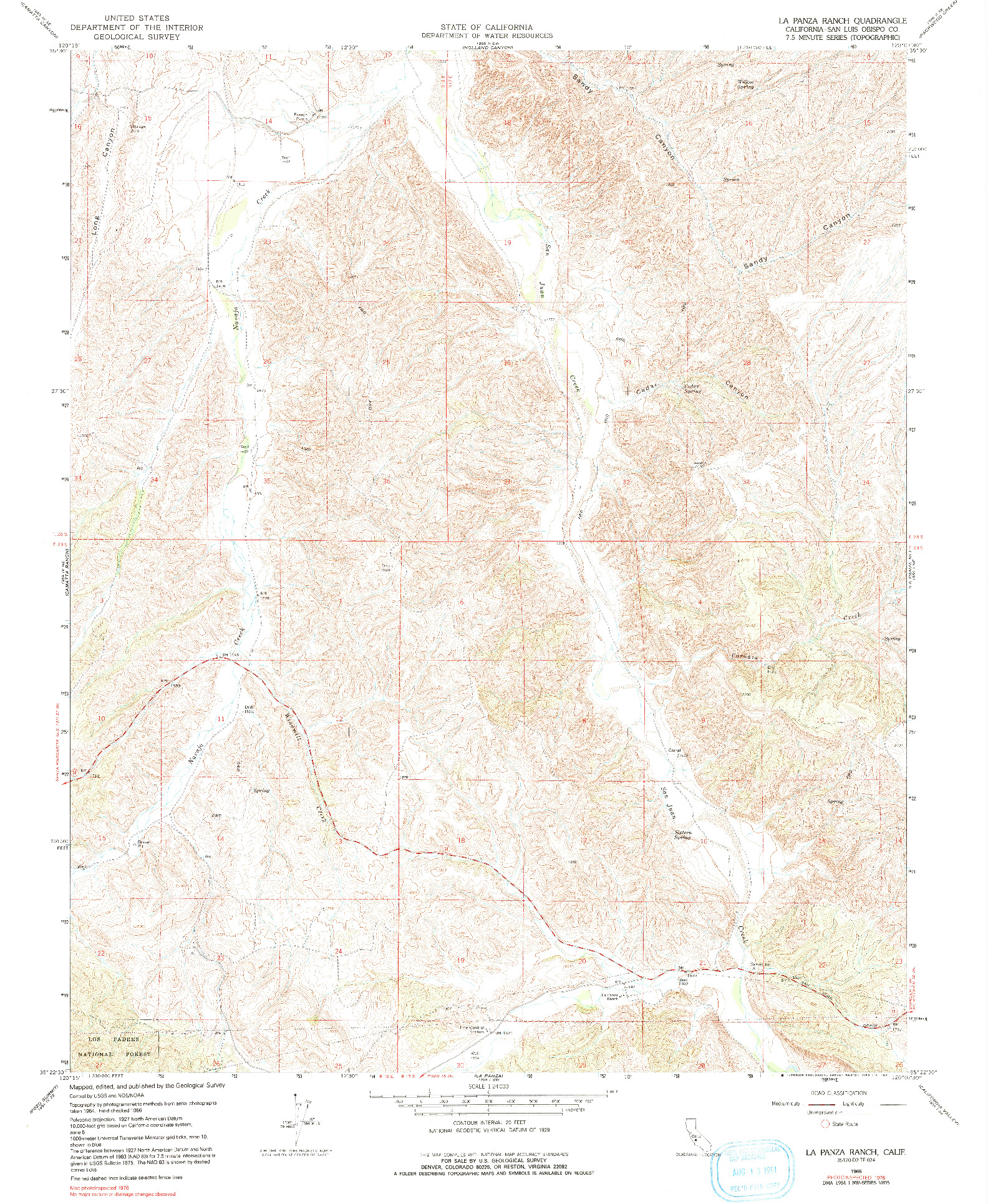 USGS 1:24000-SCALE QUADRANGLE FOR LA PANZA RANCH, CA 1966