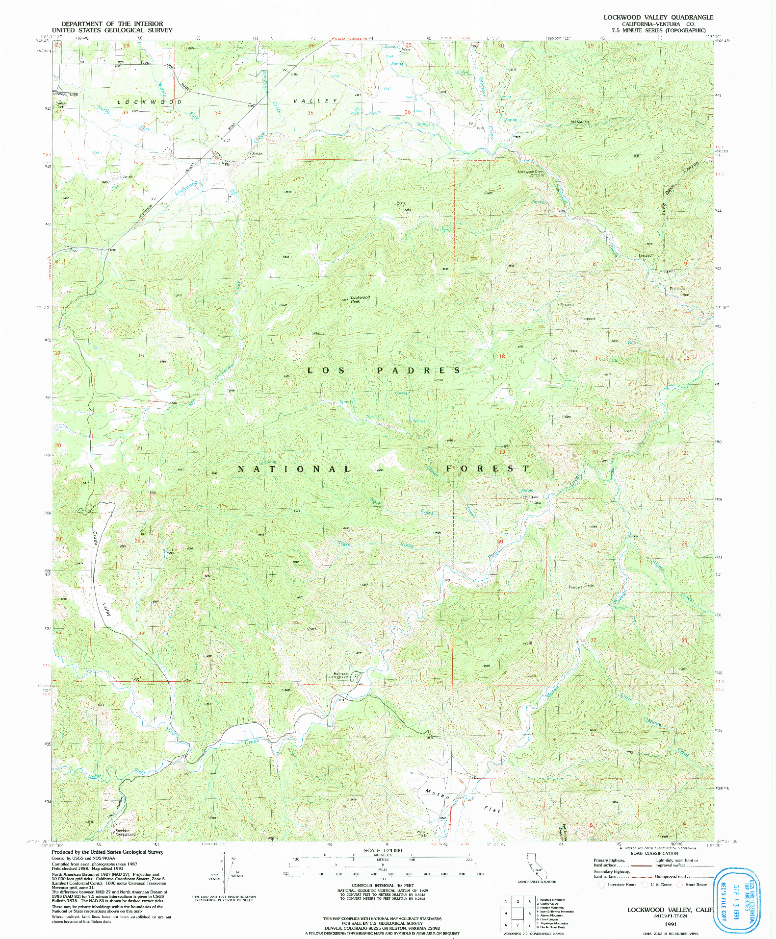 USGS 1:24000-SCALE QUADRANGLE FOR LOCKWOOD VALLEY, CA 1991