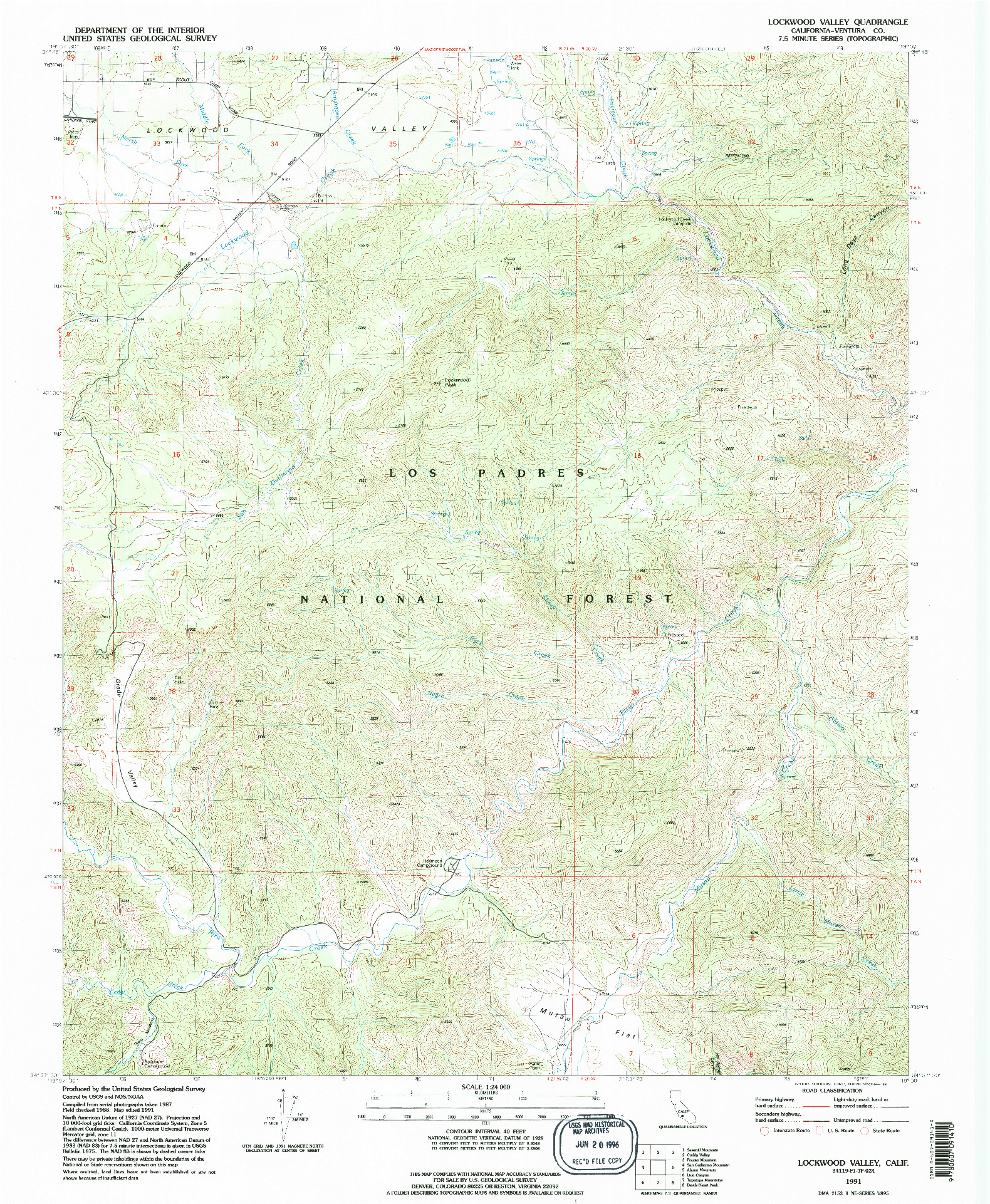 USGS 1:24000-SCALE QUADRANGLE FOR LOCKWOOD VALLEY, CA 1991