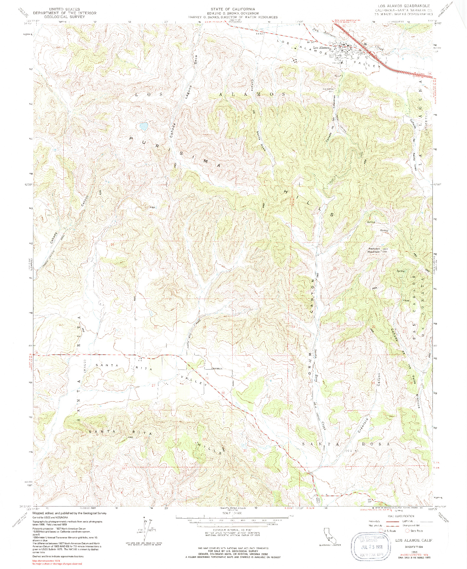 USGS 1:24000-SCALE QUADRANGLE FOR LOS ALAMOS, CA 1959