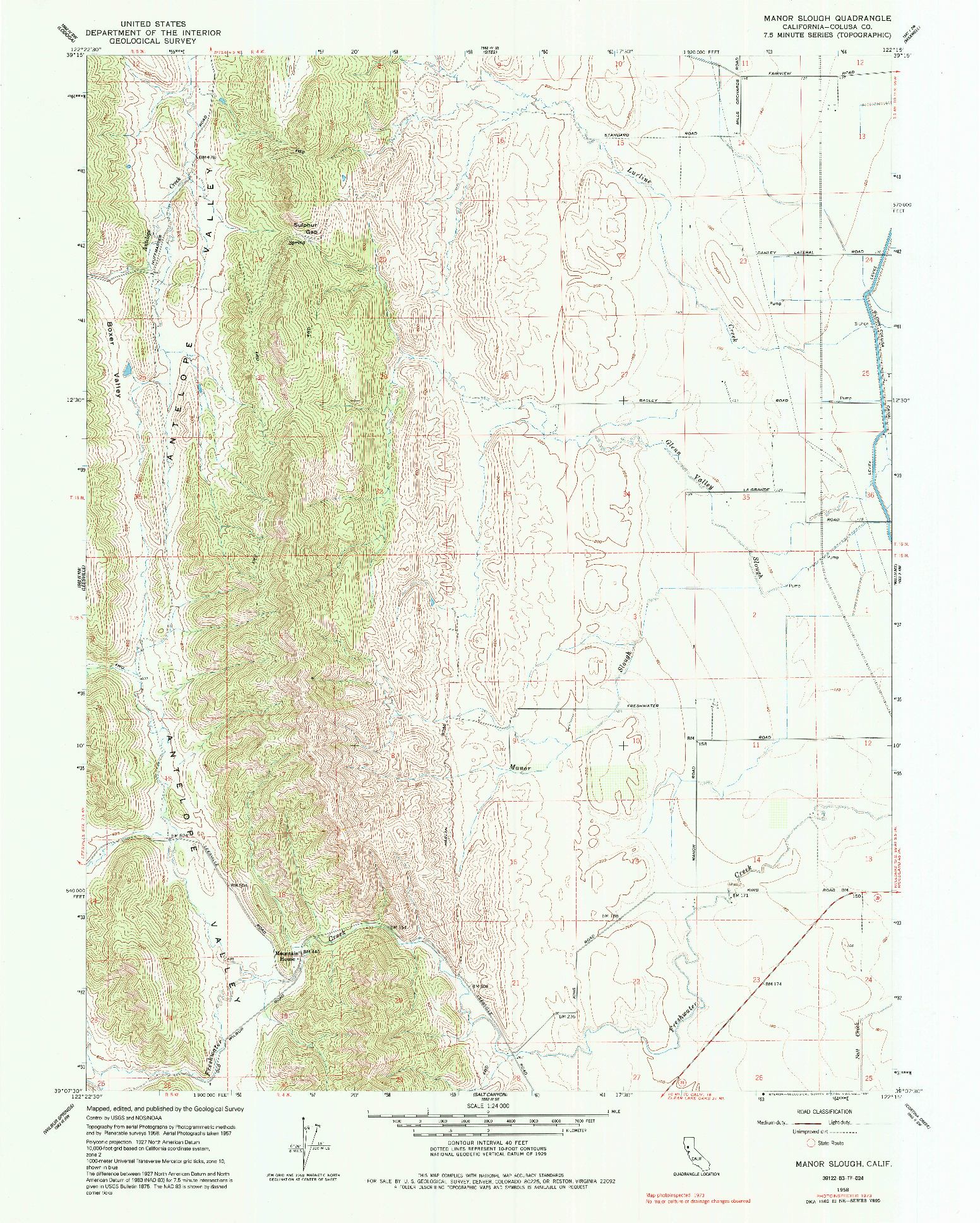 USGS 1:24000-SCALE QUADRANGLE FOR MANOR SLOUGH, CA 1958