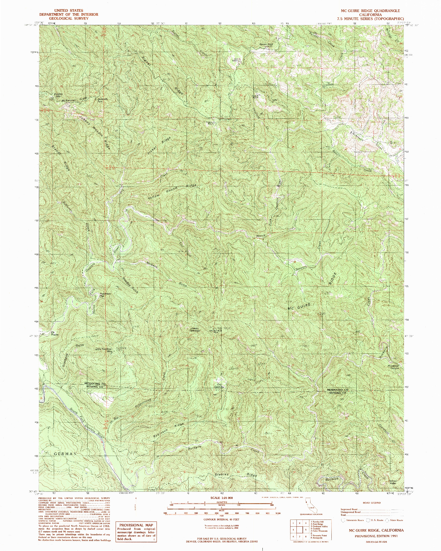 USGS 1:24000-SCALE QUADRANGLE FOR MC GUIRE RIDGE, CA 1991