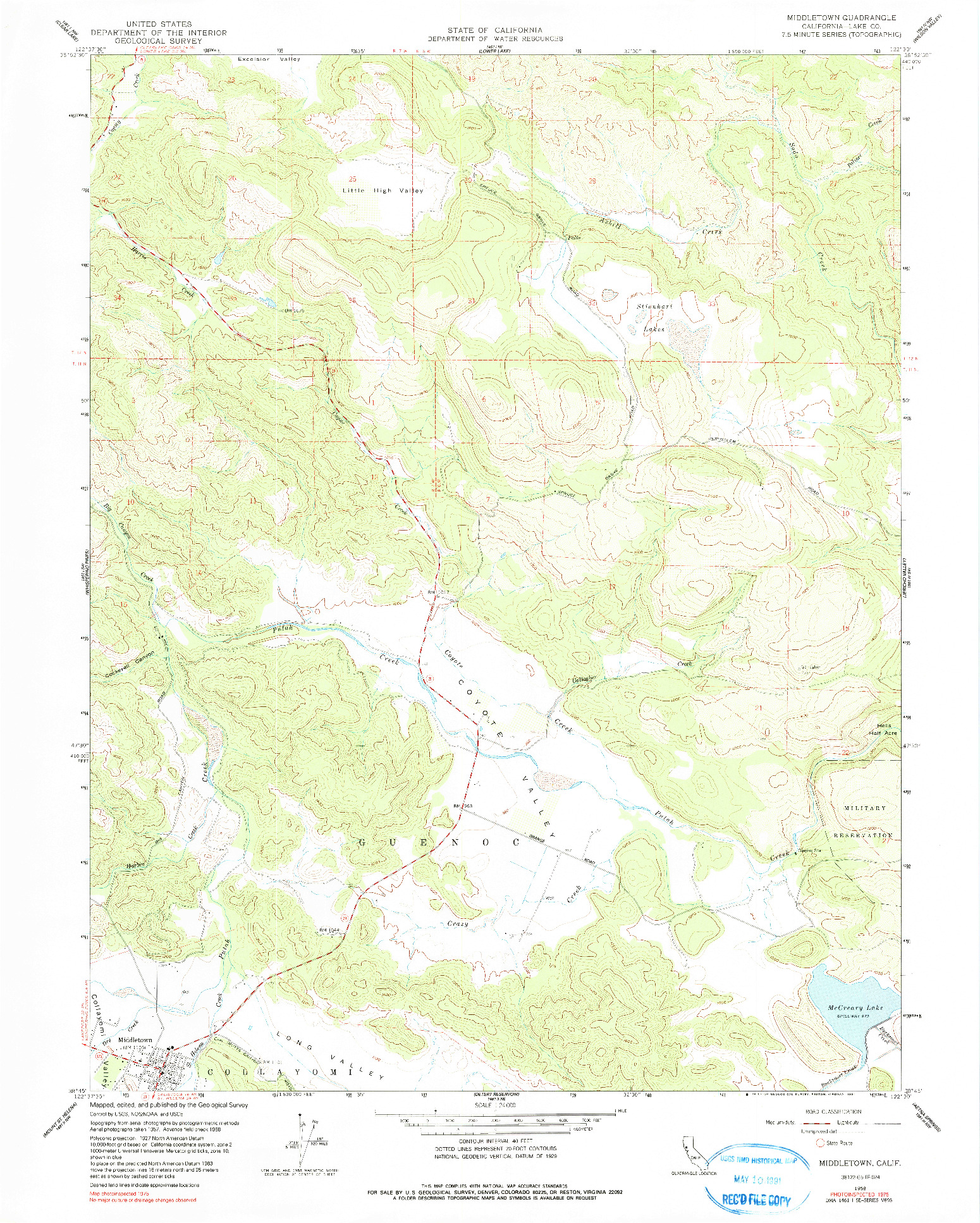 USGS 1:24000-SCALE QUADRANGLE FOR MIDDLETOWN, CA 1958