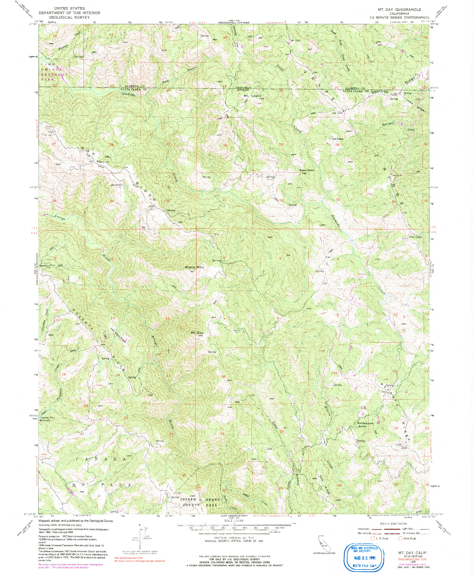 USGS 1:24000-SCALE QUADRANGLE FOR MT. DAY, CA 1955