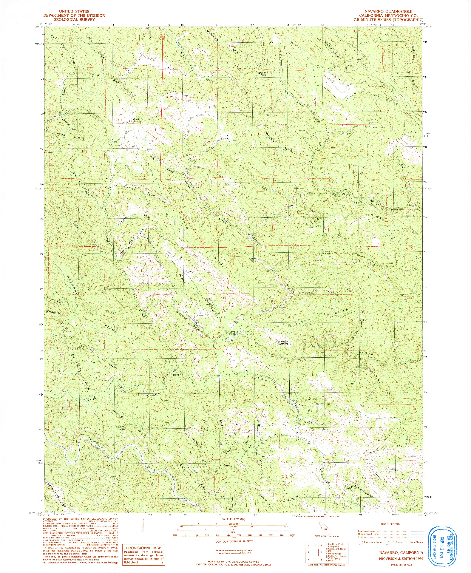 USGS 1:24000-SCALE QUADRANGLE FOR NAVARRO, CA 1991
