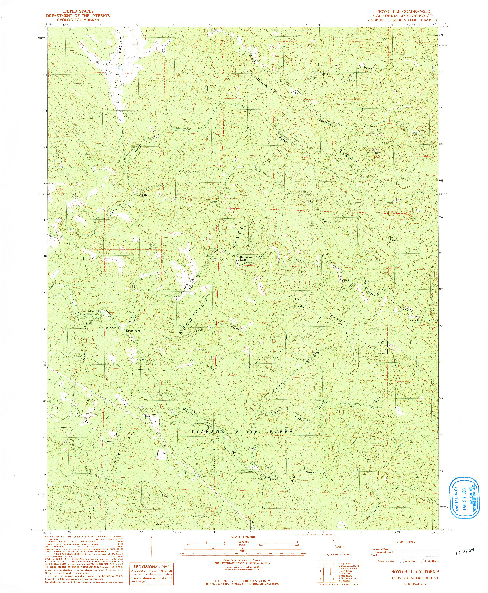 USGS 1:24000-SCALE QUADRANGLE FOR NOYO HILL, CA 1991