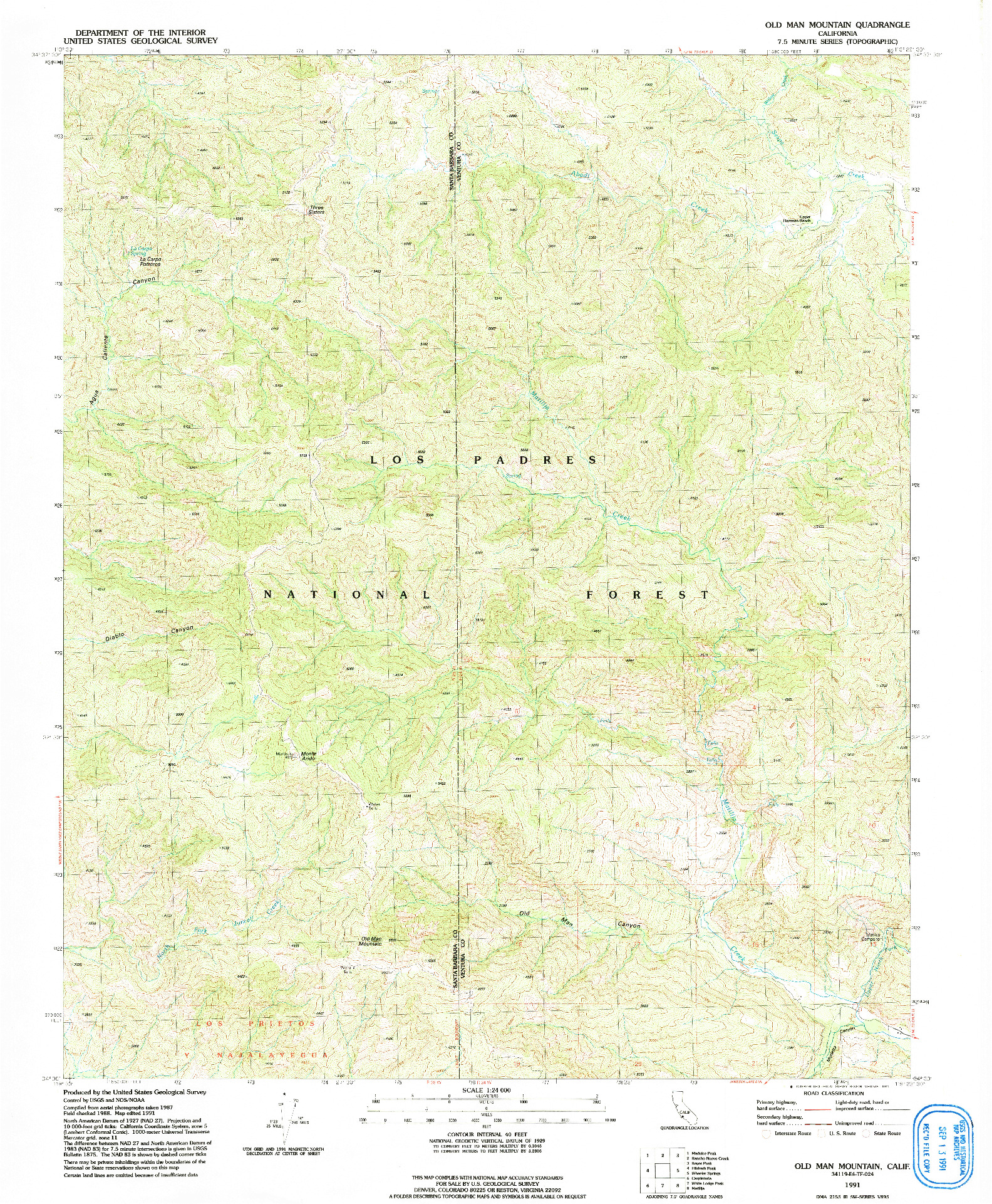 USGS 1:24000-SCALE QUADRANGLE FOR OLD MAN MOUNTAIN, CA 1991