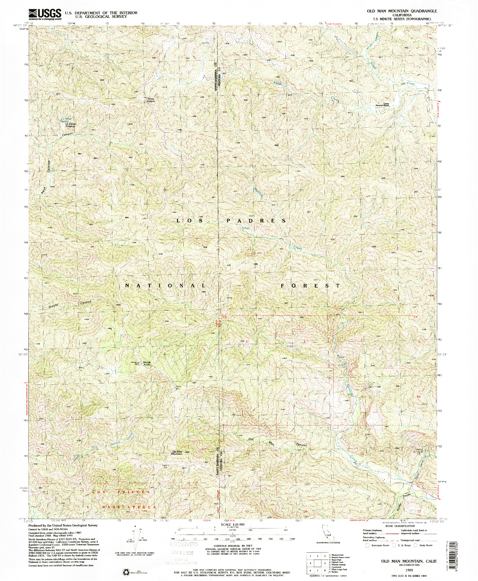 USGS 1:24000-SCALE QUADRANGLE FOR OLD MAN MOUNTAIN, CA 1991