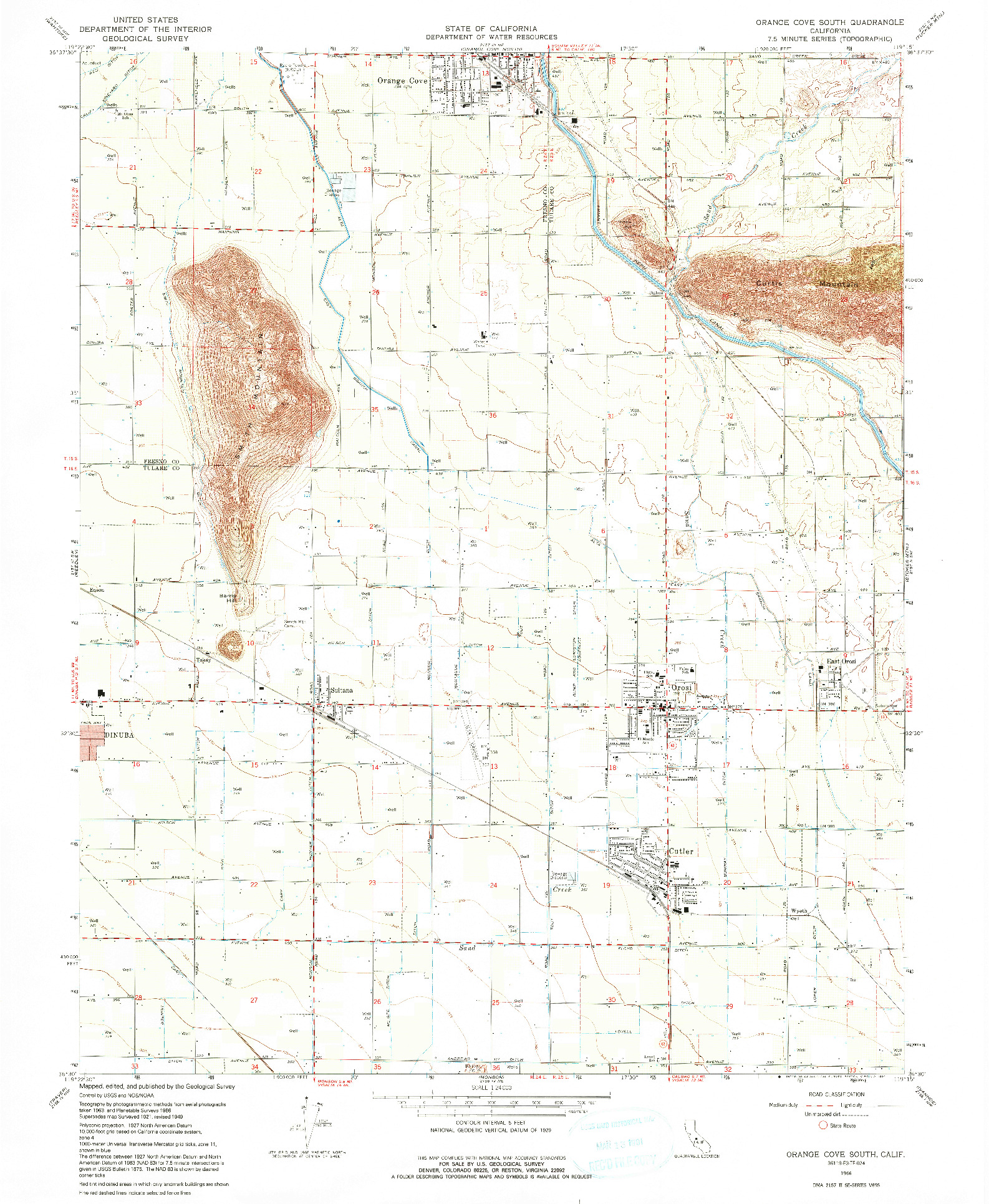 USGS 1:24000-SCALE QUADRANGLE FOR ORANGE COVE SOUTH, CA 1966