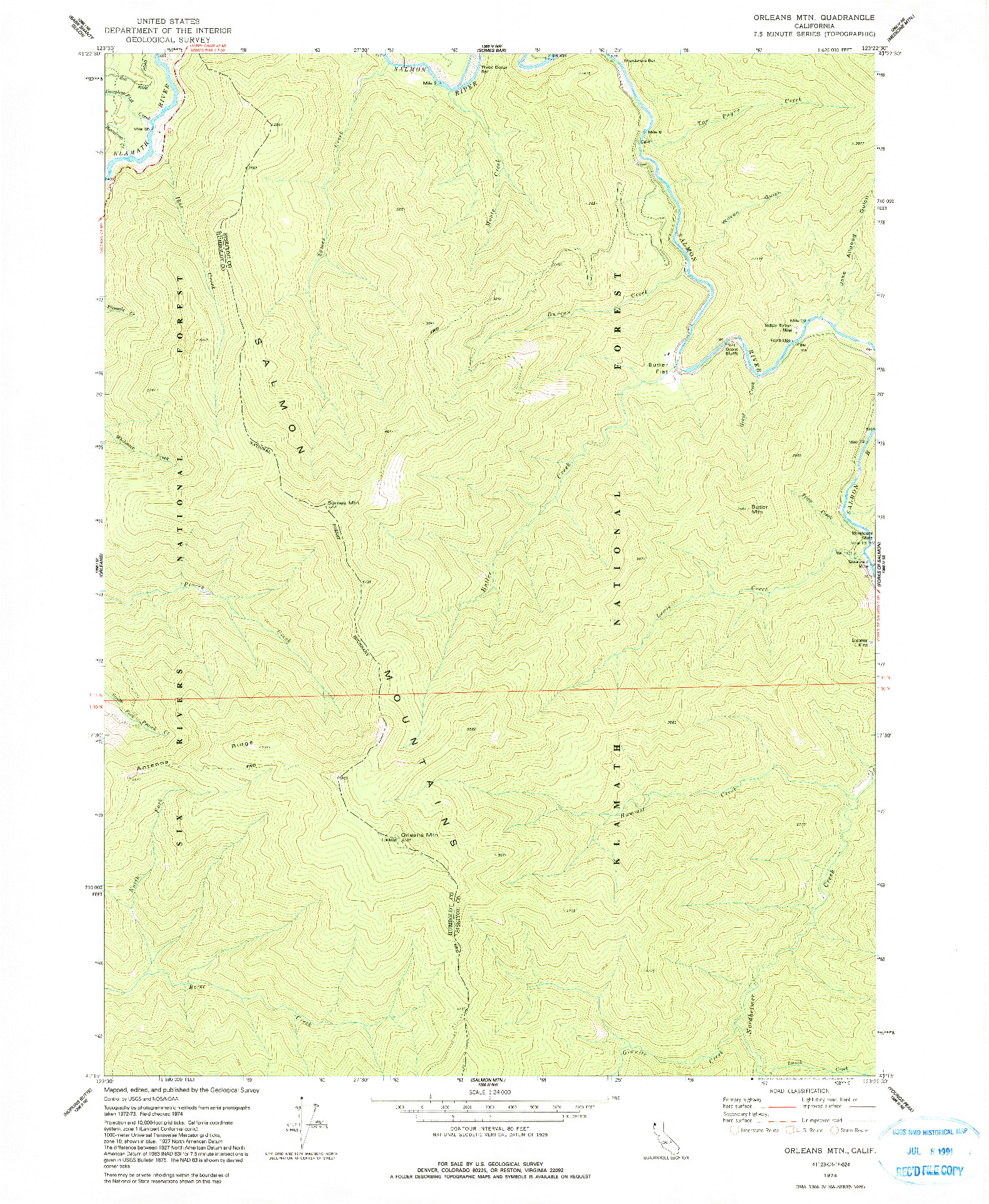 USGS 1:24000-SCALE QUADRANGLE FOR ORLEANS MTN., CA 1974