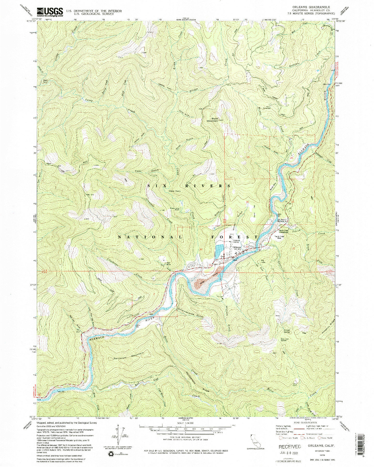 USGS 1:24000-SCALE QUADRANGLE FOR ORLEANS, CA 1978