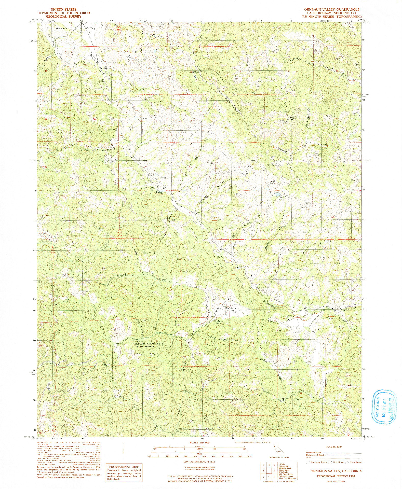 USGS 1:24000-SCALE QUADRANGLE FOR ORNBAUN VALLEY, CA 1991