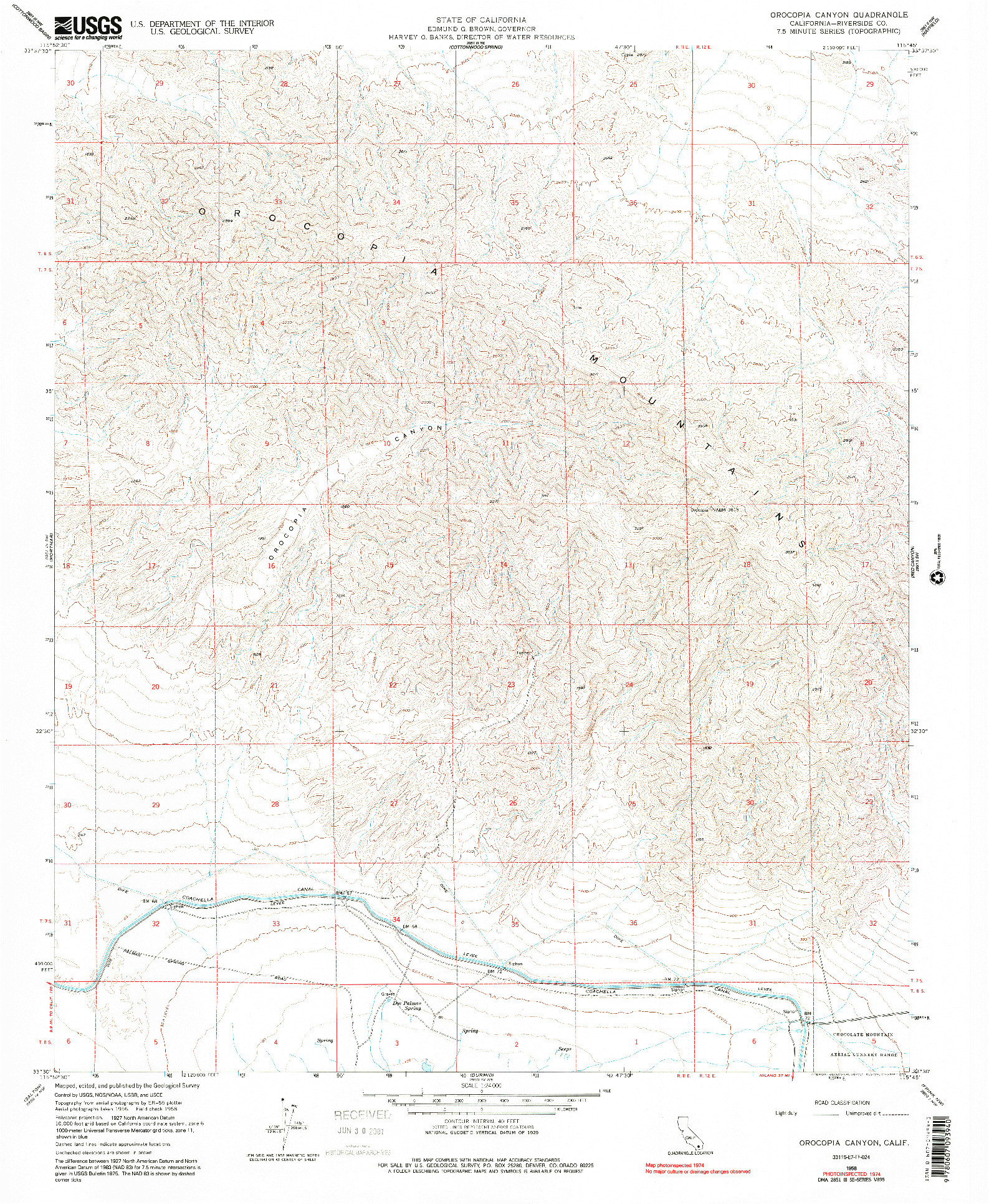 USGS 1:24000-SCALE QUADRANGLE FOR OROCOPIA CANYON, CA 1958