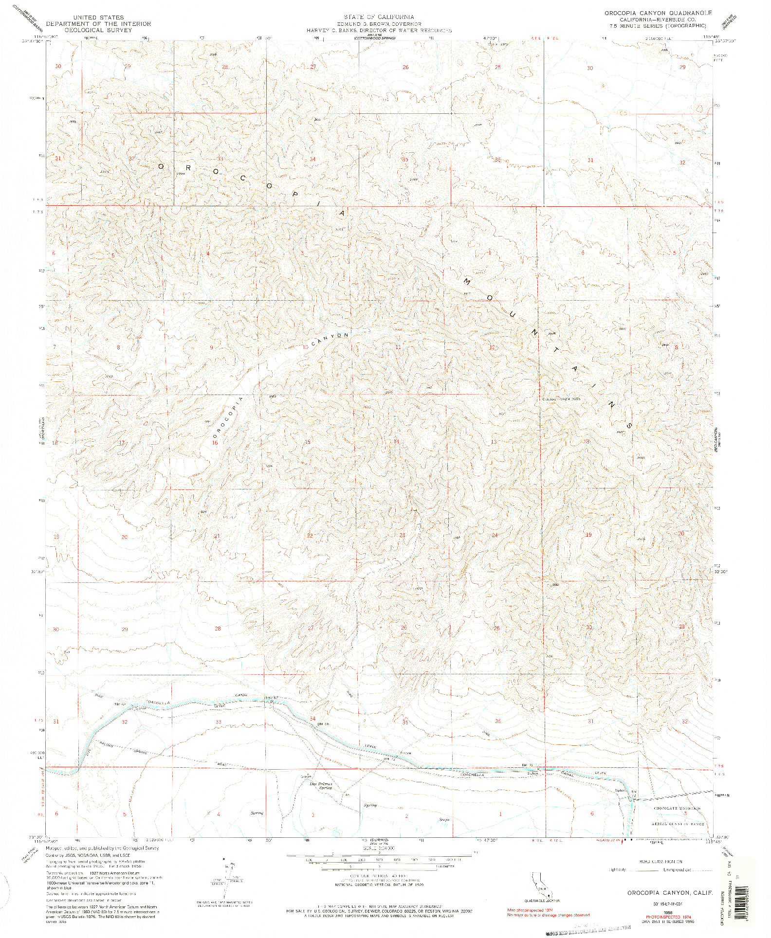 USGS 1:24000-SCALE QUADRANGLE FOR OROCOPIA CANYON, CA 1958