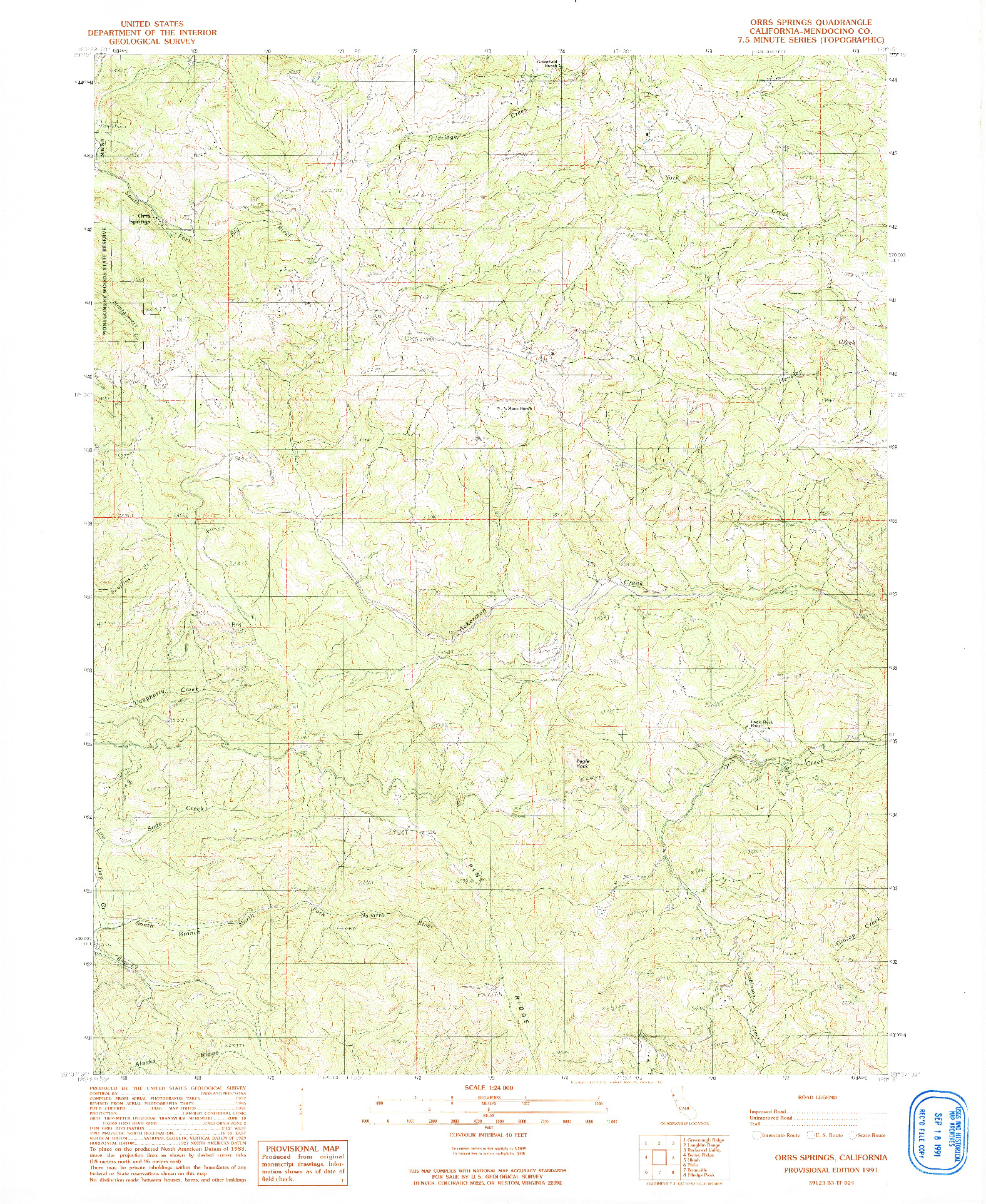 USGS 1:24000-SCALE QUADRANGLE FOR ORRS SPRINGS, CA 1991