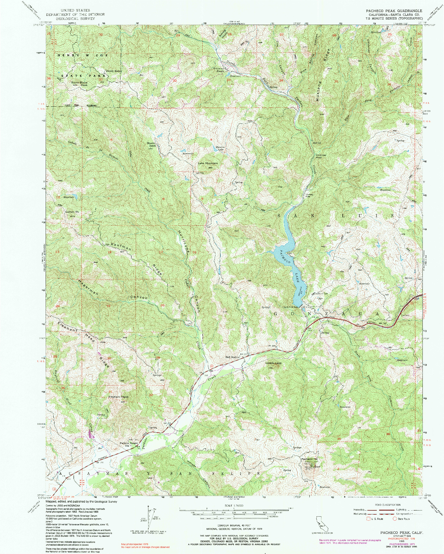 USGS 1:24000-SCALE QUADRANGLE FOR PACHECO PEAK, CA 1955