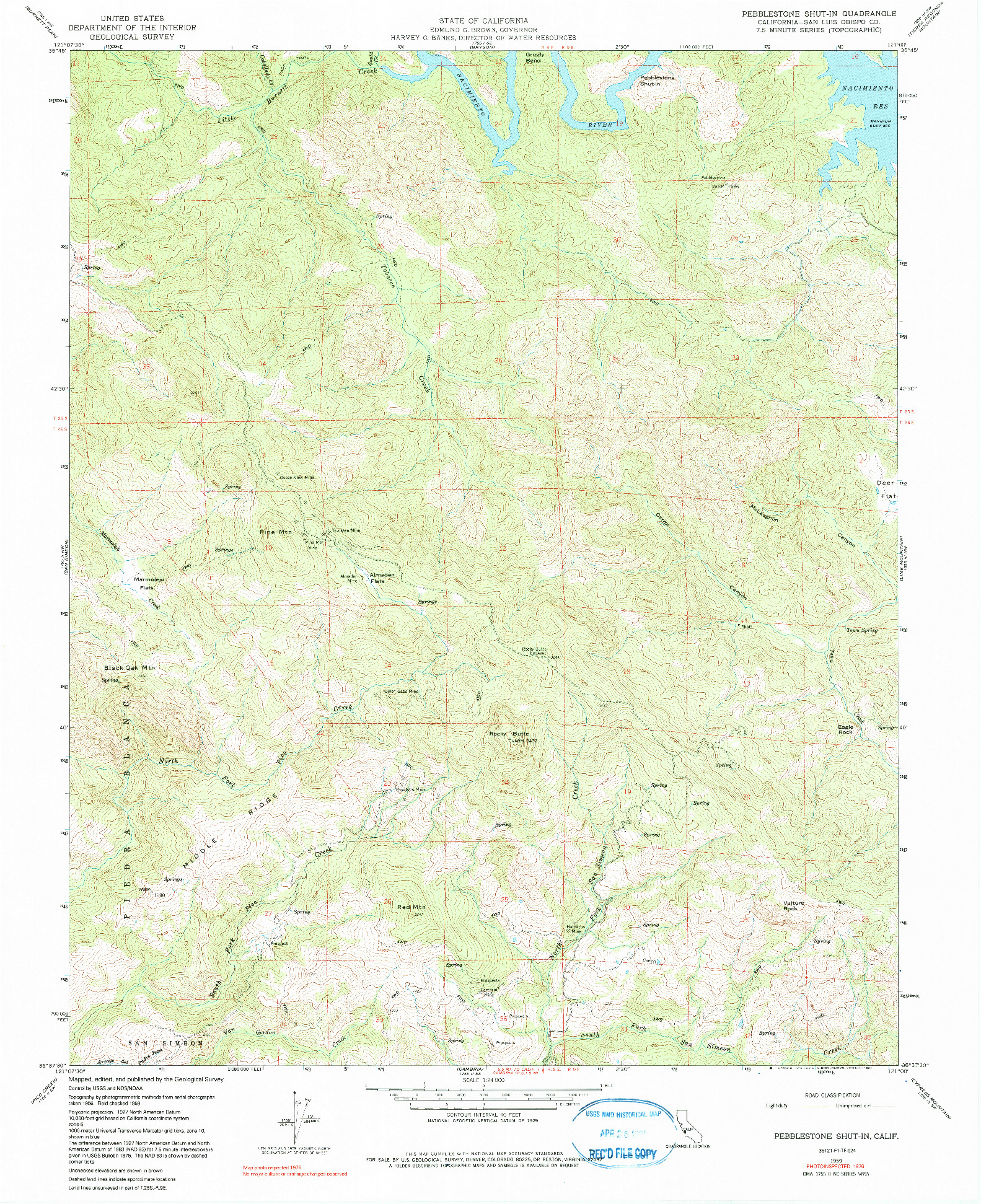 USGS 1:24000-SCALE QUADRANGLE FOR PEBBLESTONE SHUT-IN, CA 1959