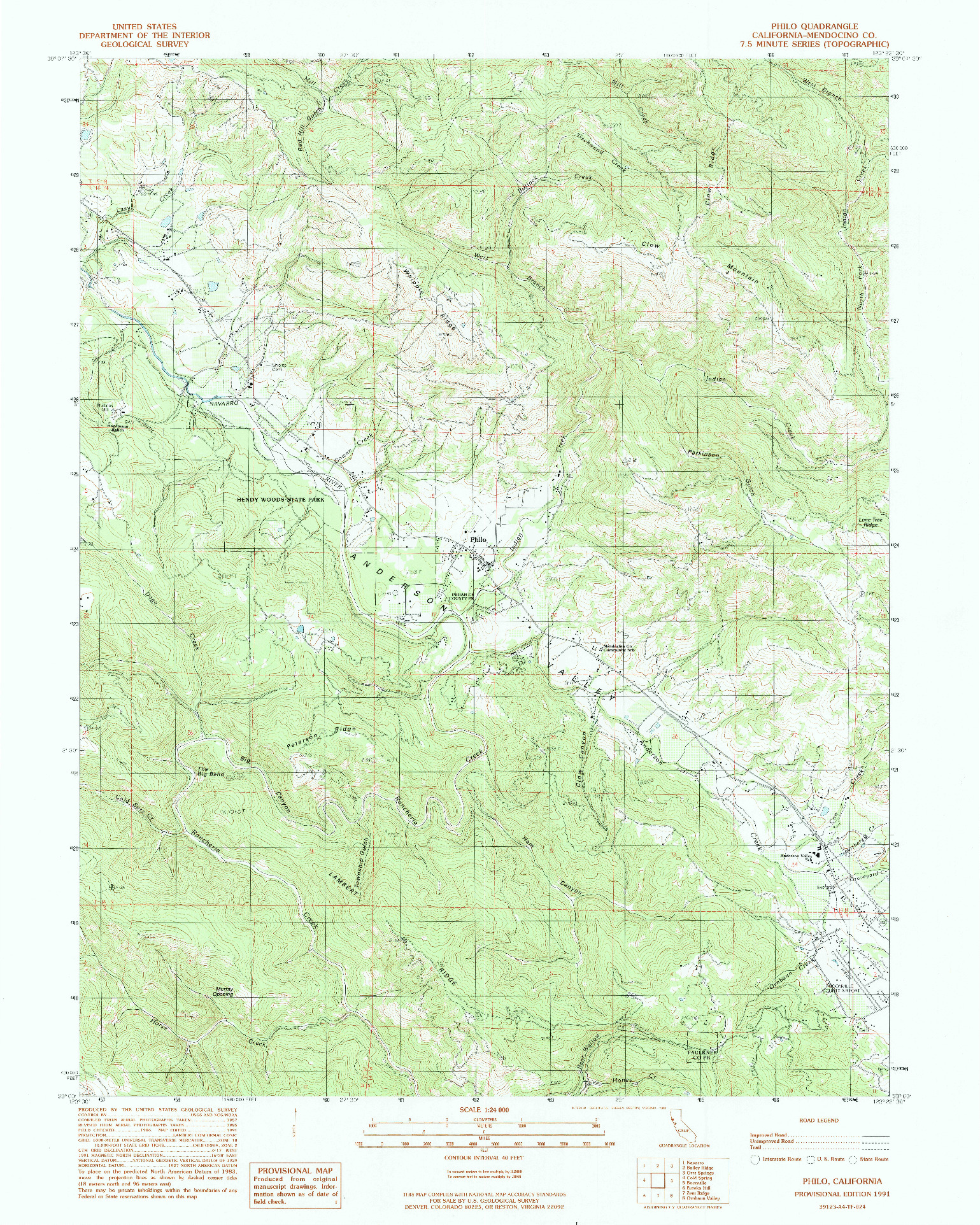 USGS 1:24000-SCALE QUADRANGLE FOR PHILO, CA 1991