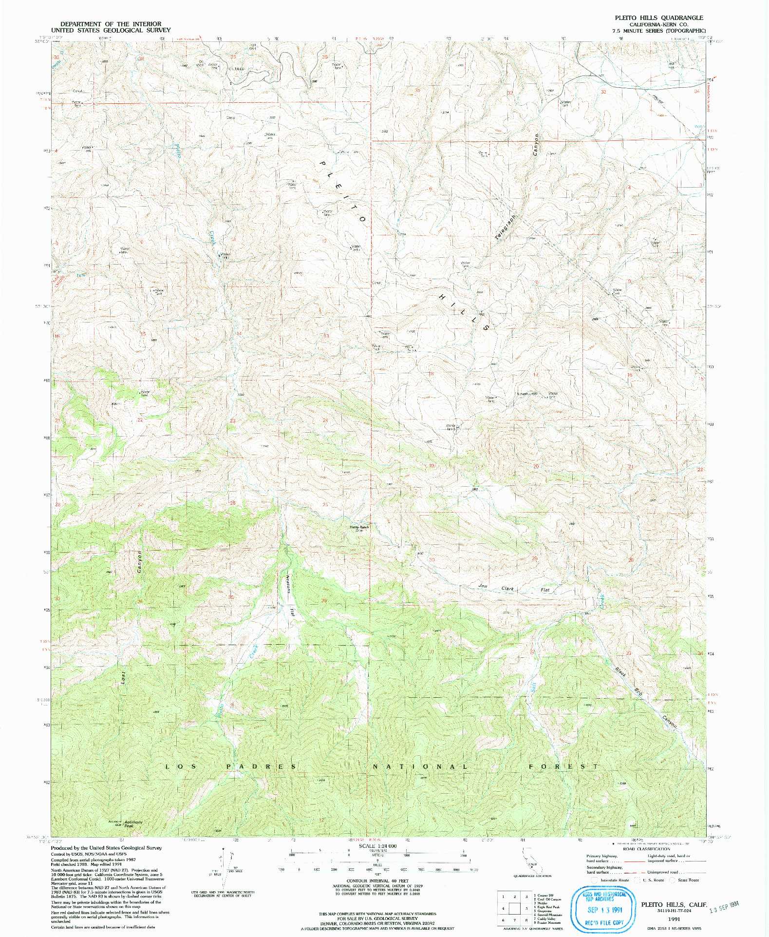 USGS 1:24000-SCALE QUADRANGLE FOR PLEITO HILLS, CA 1991