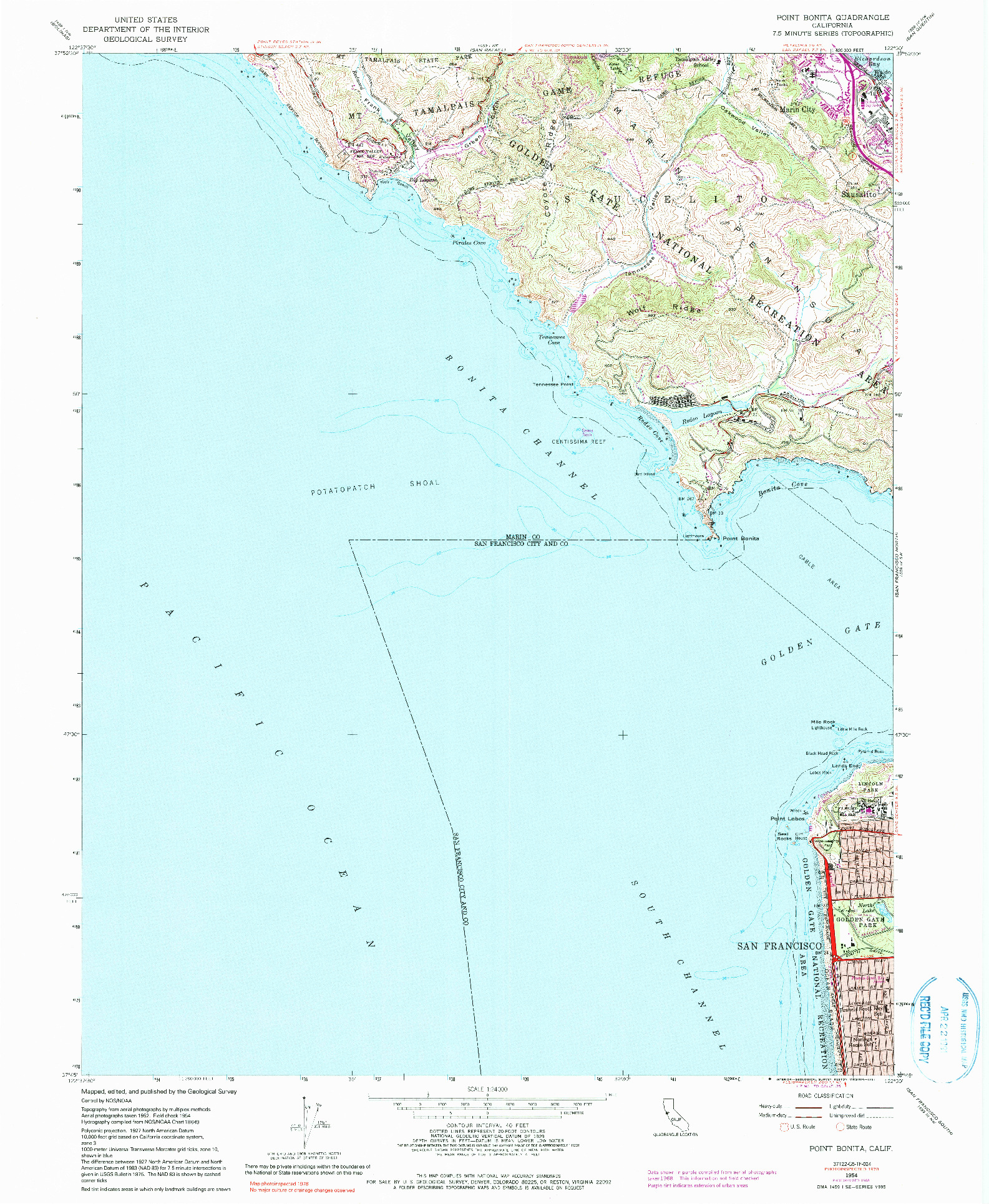 USGS 1:24000-SCALE QUADRANGLE FOR POINT BONITA, CA 1954