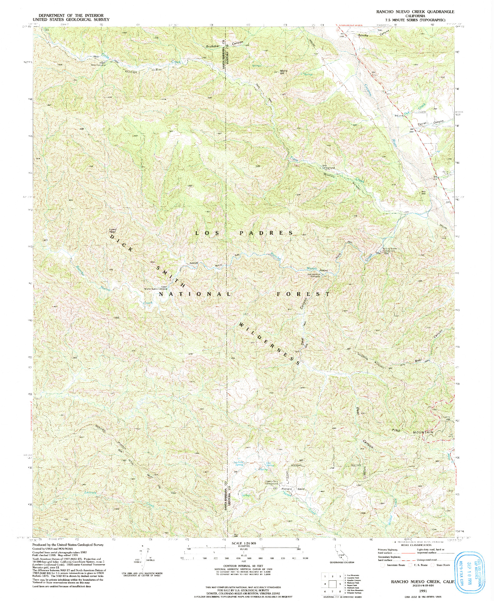 USGS 1:24000-SCALE QUADRANGLE FOR RANCHO NUEVO CREEK, CA 1991