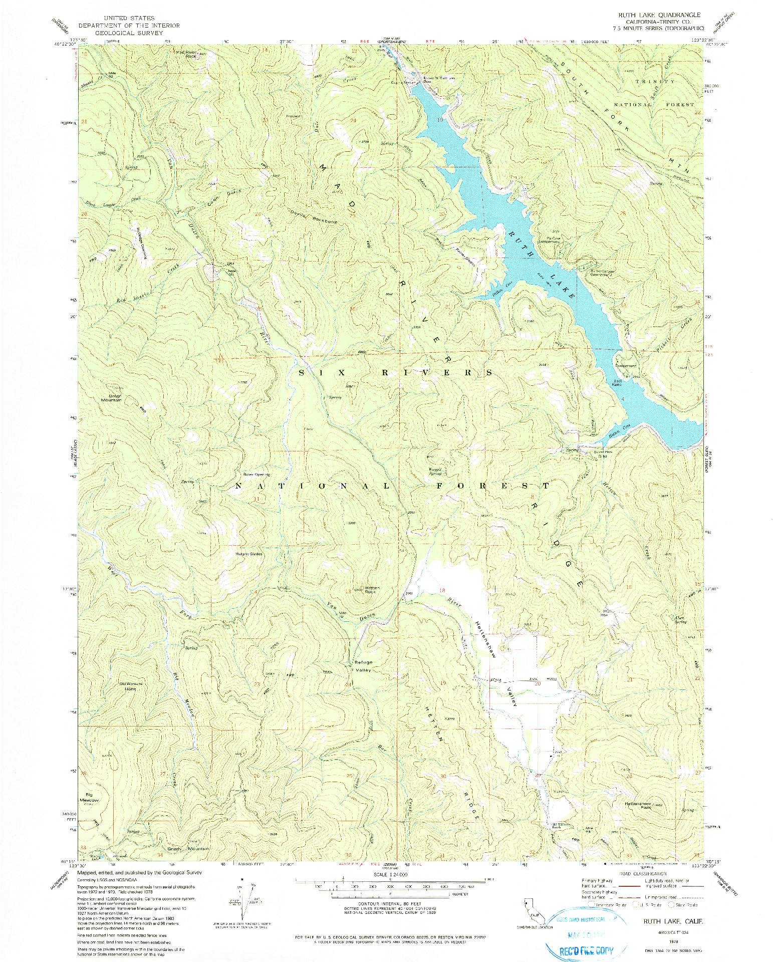 USGS 1:24000-SCALE QUADRANGLE FOR RUTH LAKE, CA 1978