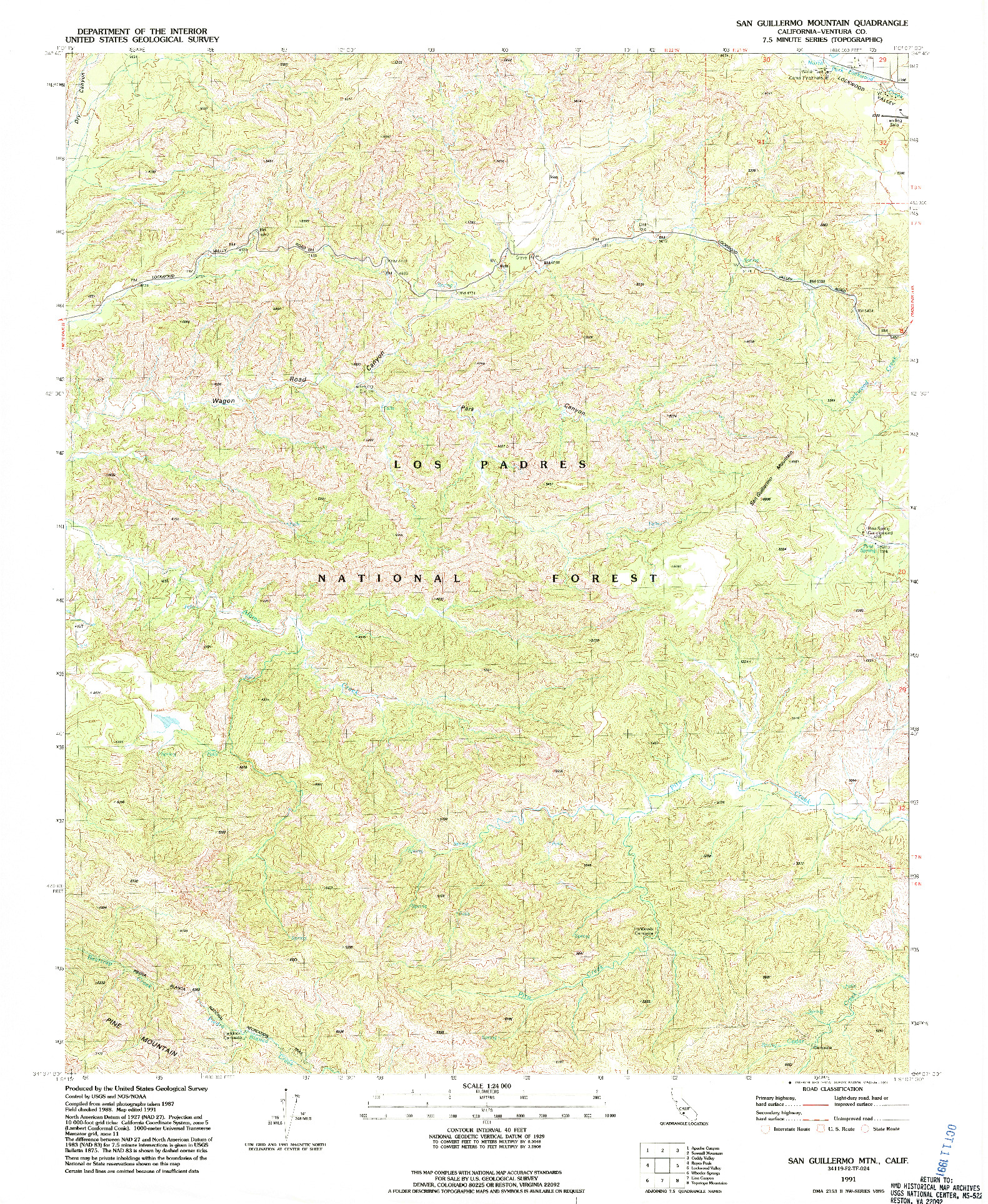 USGS 1:24000-SCALE QUADRANGLE FOR SAN GUILLERMO MTN, CA 1991