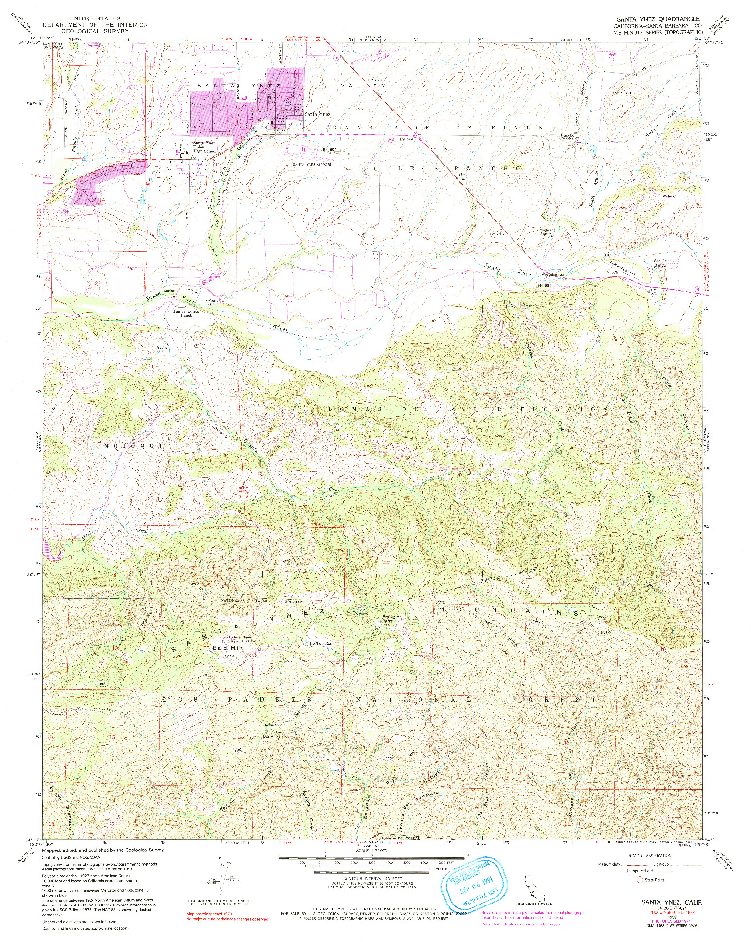 USGS 1:24000-SCALE QUADRANGLE FOR SANTA YNEZ, CA 1959