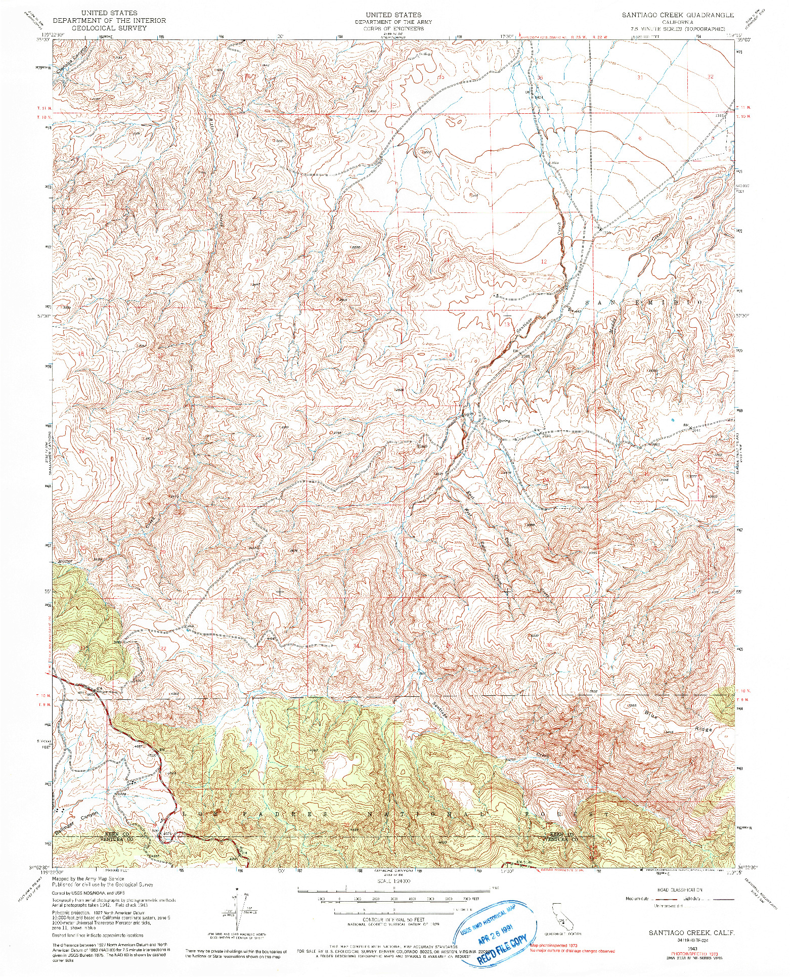 USGS 1:24000-SCALE QUADRANGLE FOR SANTIAGO CREEK, CA 1943