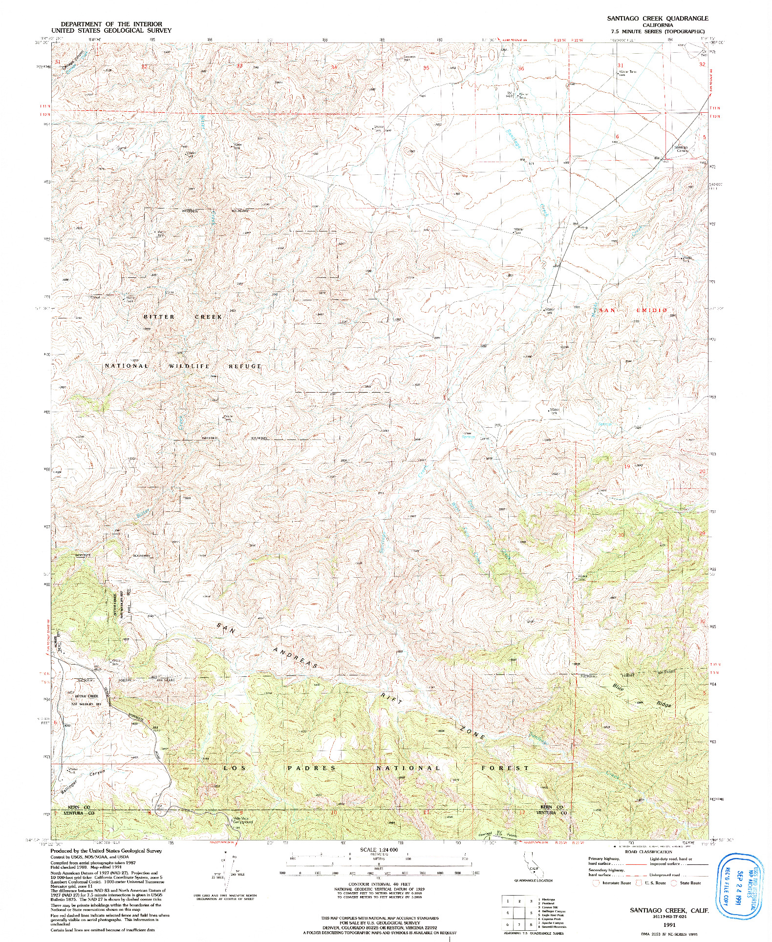 USGS 1:24000-SCALE QUADRANGLE FOR SANTIAGO CREEK, CA 1991