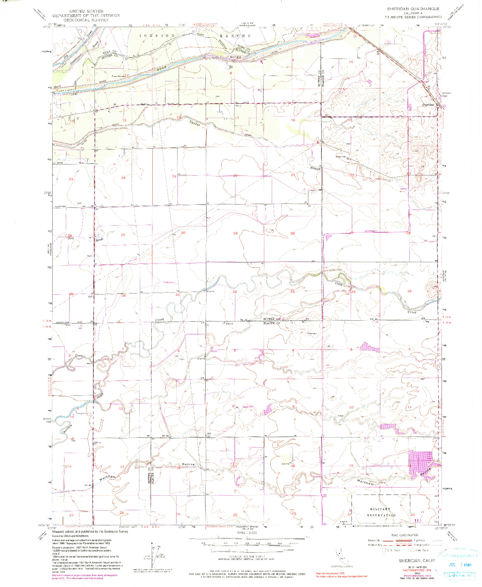 USGS 1:24000-SCALE QUADRANGLE FOR SHERIDAN, CA 1953