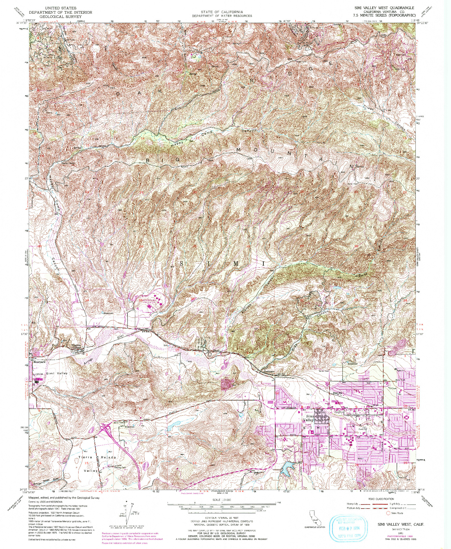 USGS 1:24000-SCALE QUADRANGLE FOR SIMI VALLEY WEST, CA 1951