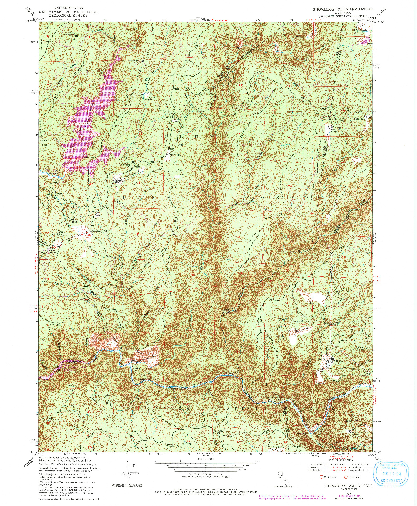 USGS 1:24000-SCALE QUADRANGLE FOR STRAWBERRY VALLEY, CA 1948