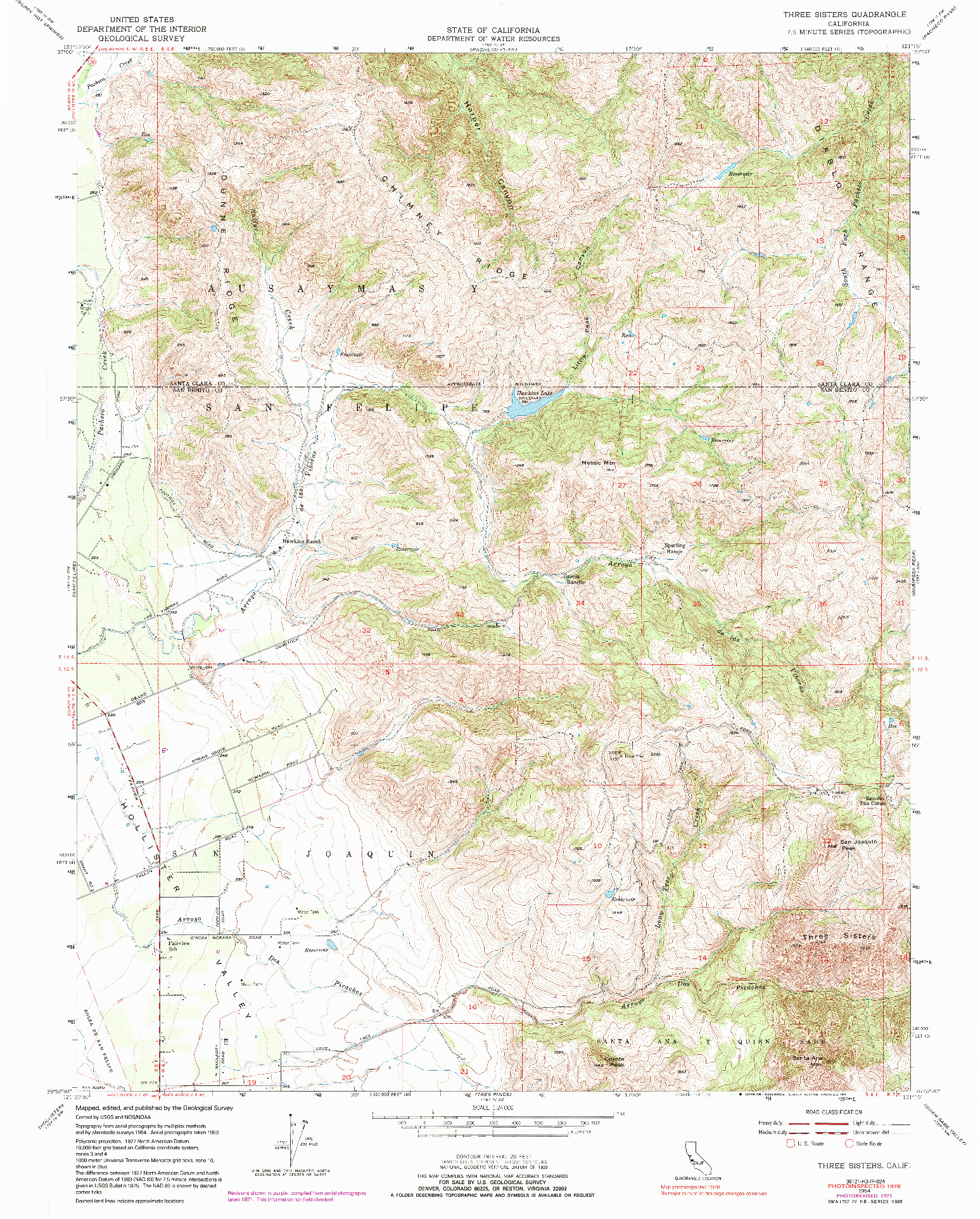 USGS 1:24000-SCALE QUADRANGLE FOR THREE SISTERS, CA 1954