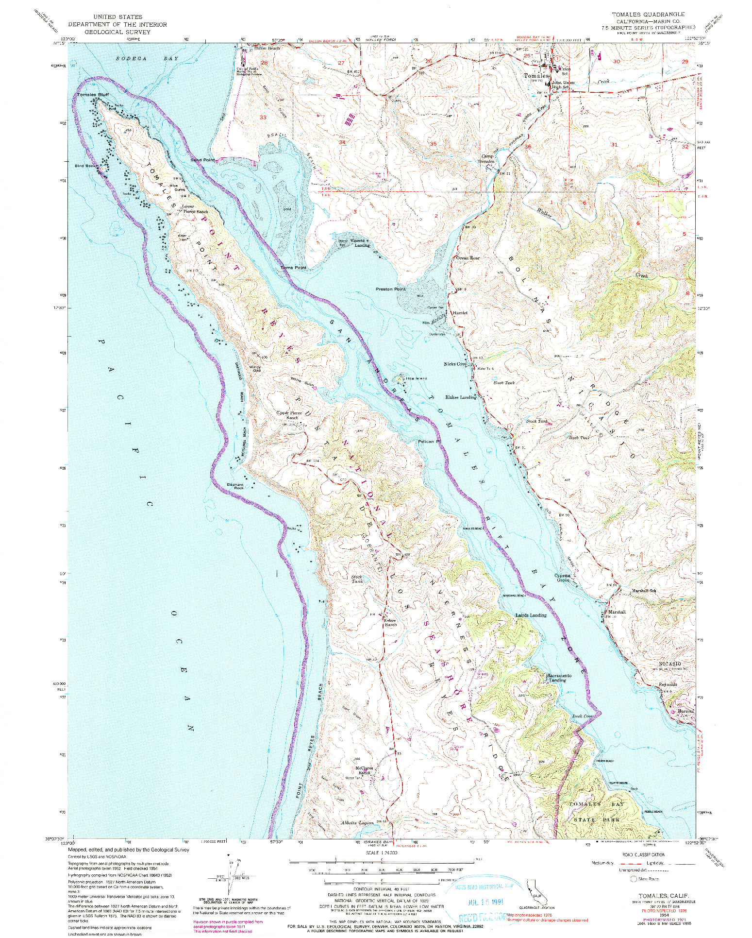 USGS 1:24000-SCALE QUADRANGLE FOR TOMALES, CA 1954