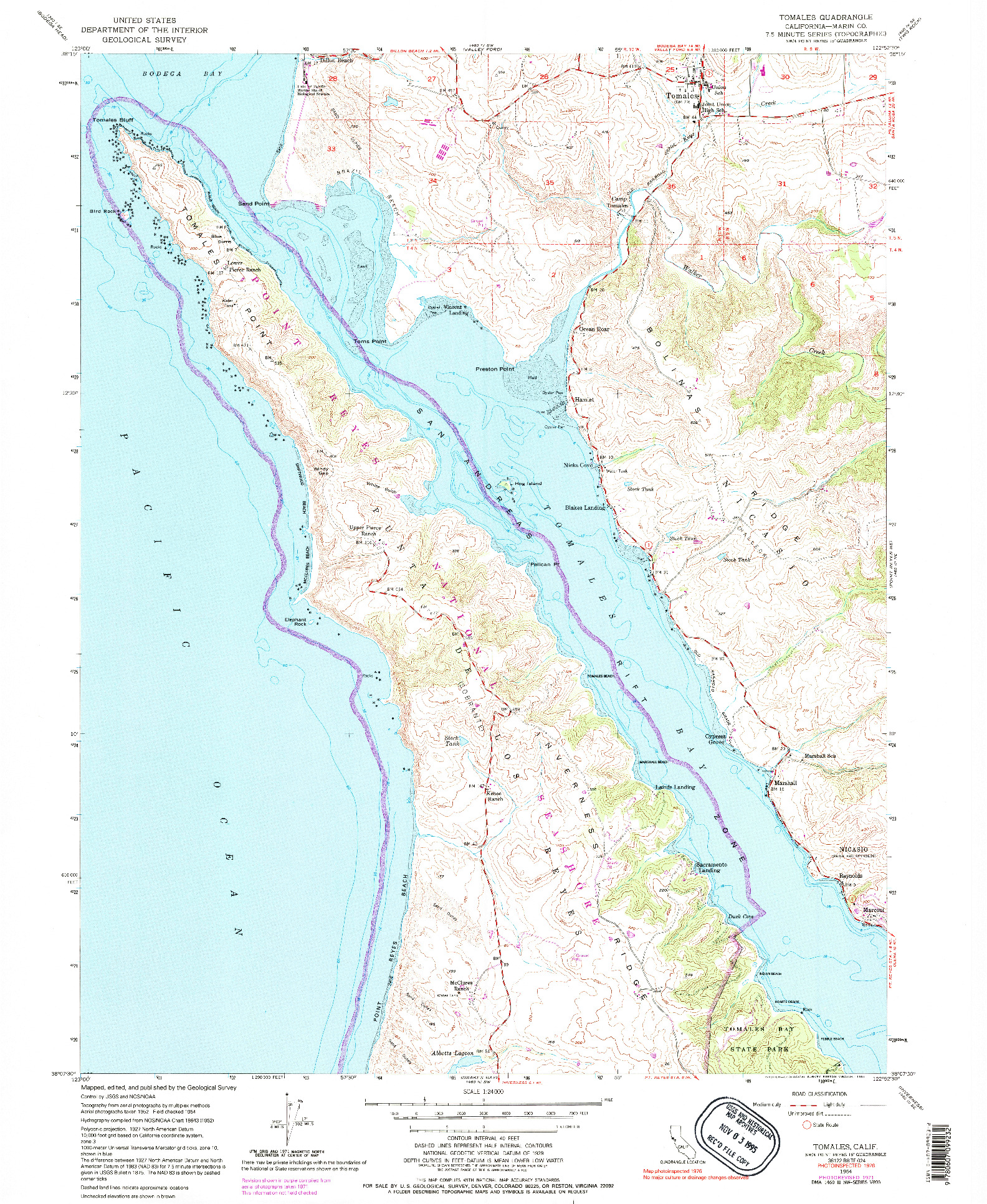 USGS 1:24000-SCALE QUADRANGLE FOR TOMALES, CA 1954