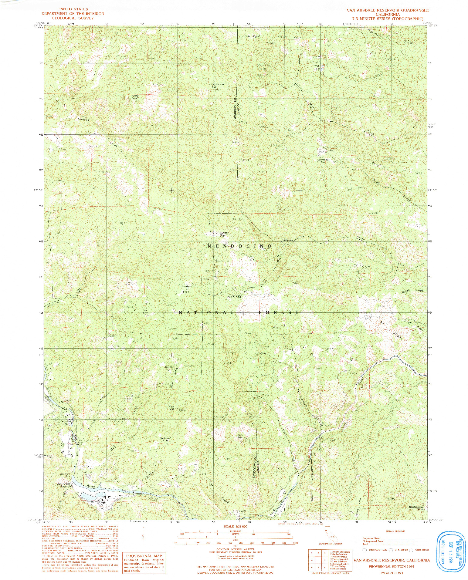 USGS 1:24000-SCALE QUADRANGLE FOR VAN ARSDALE RESERVOIR, CA 1991