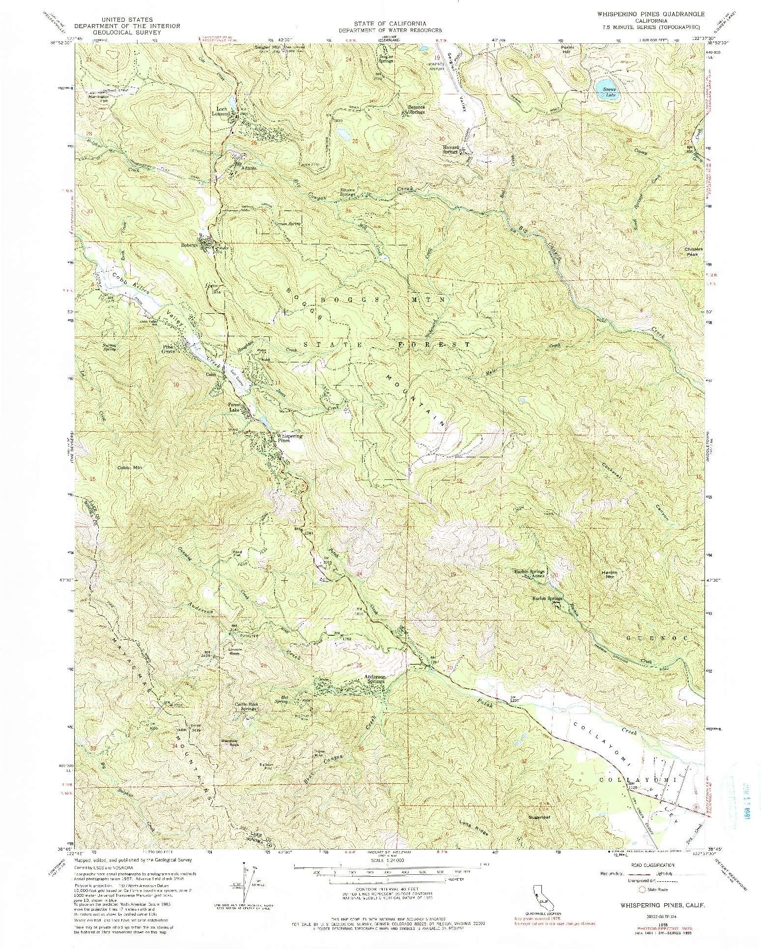 USGS 1:24000-SCALE QUADRANGLE FOR WHISPERING PINES, CA 1958