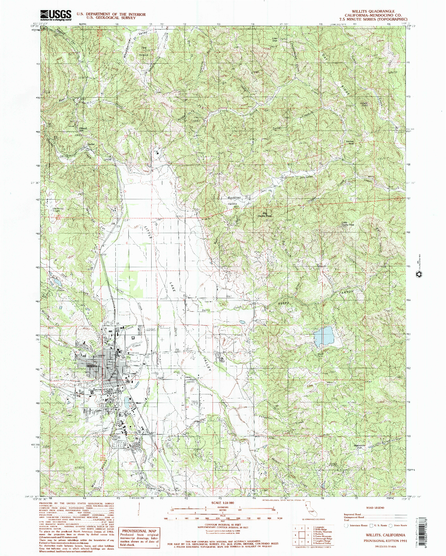 USGS 1:24000-SCALE QUADRANGLE FOR WILLITS, CA 1991