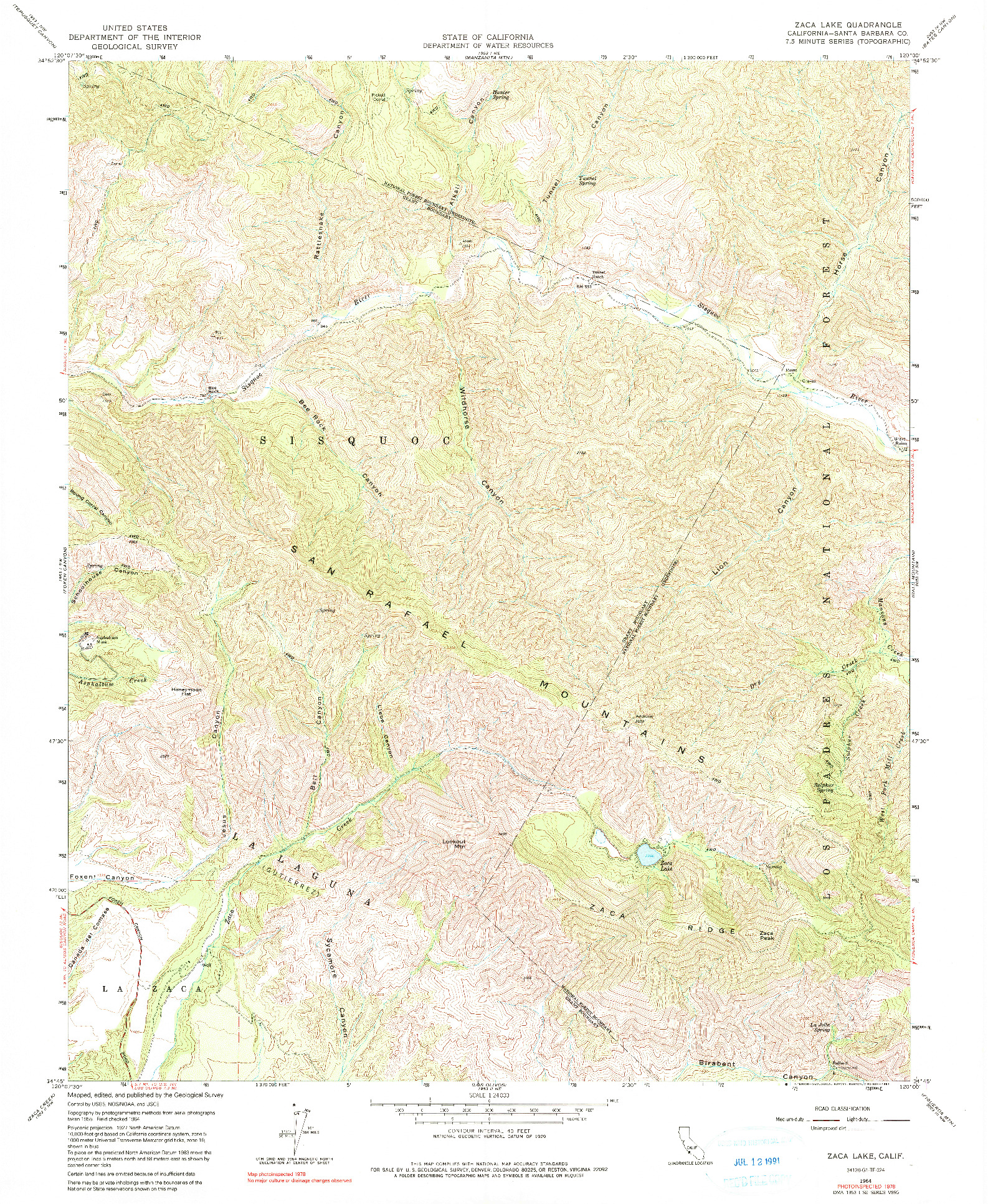 USGS 1:24000-SCALE QUADRANGLE FOR ZACA LAKE, CA 1964