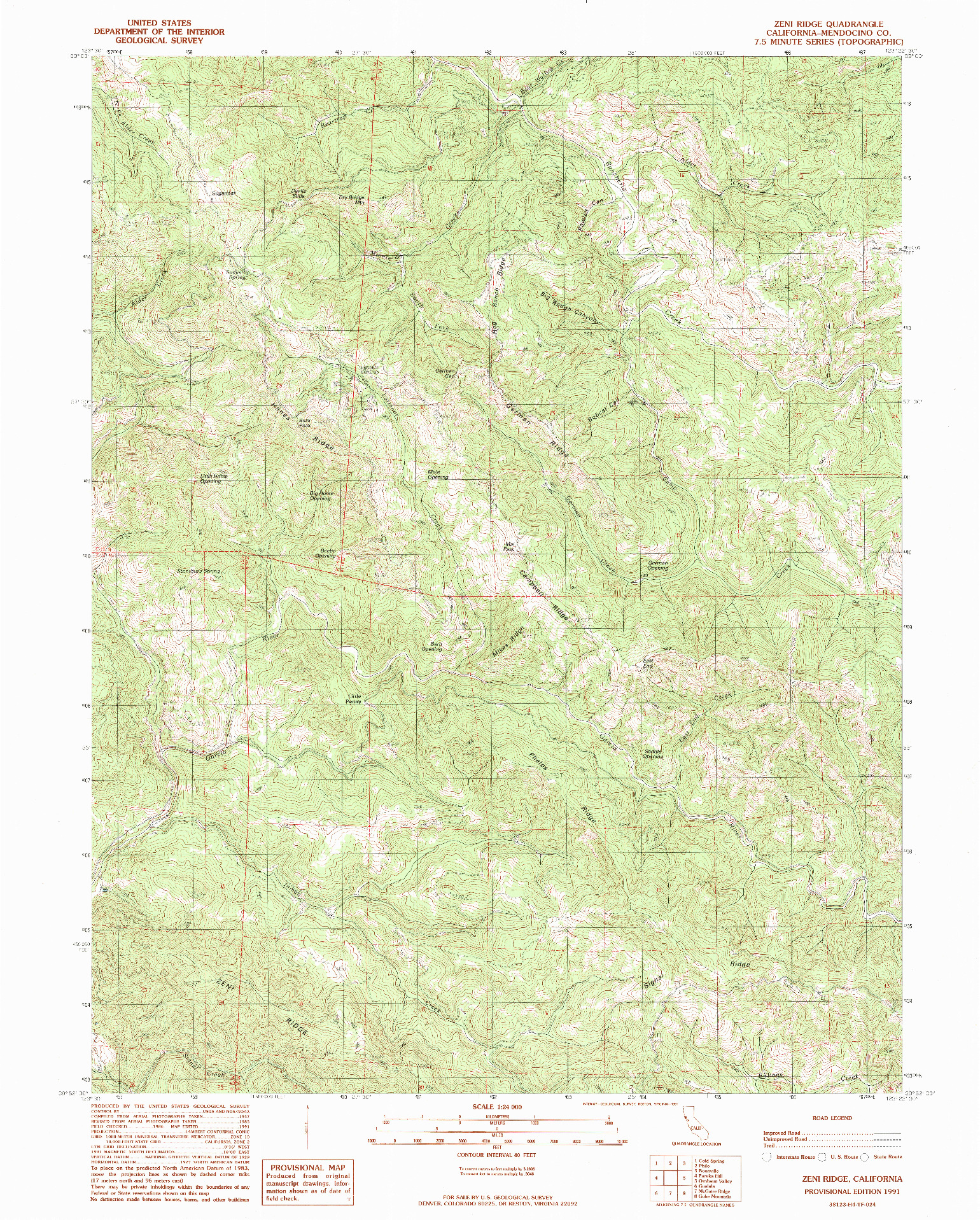 USGS 1:24000-SCALE QUADRANGLE FOR ZENI RIDGE, CA 1991