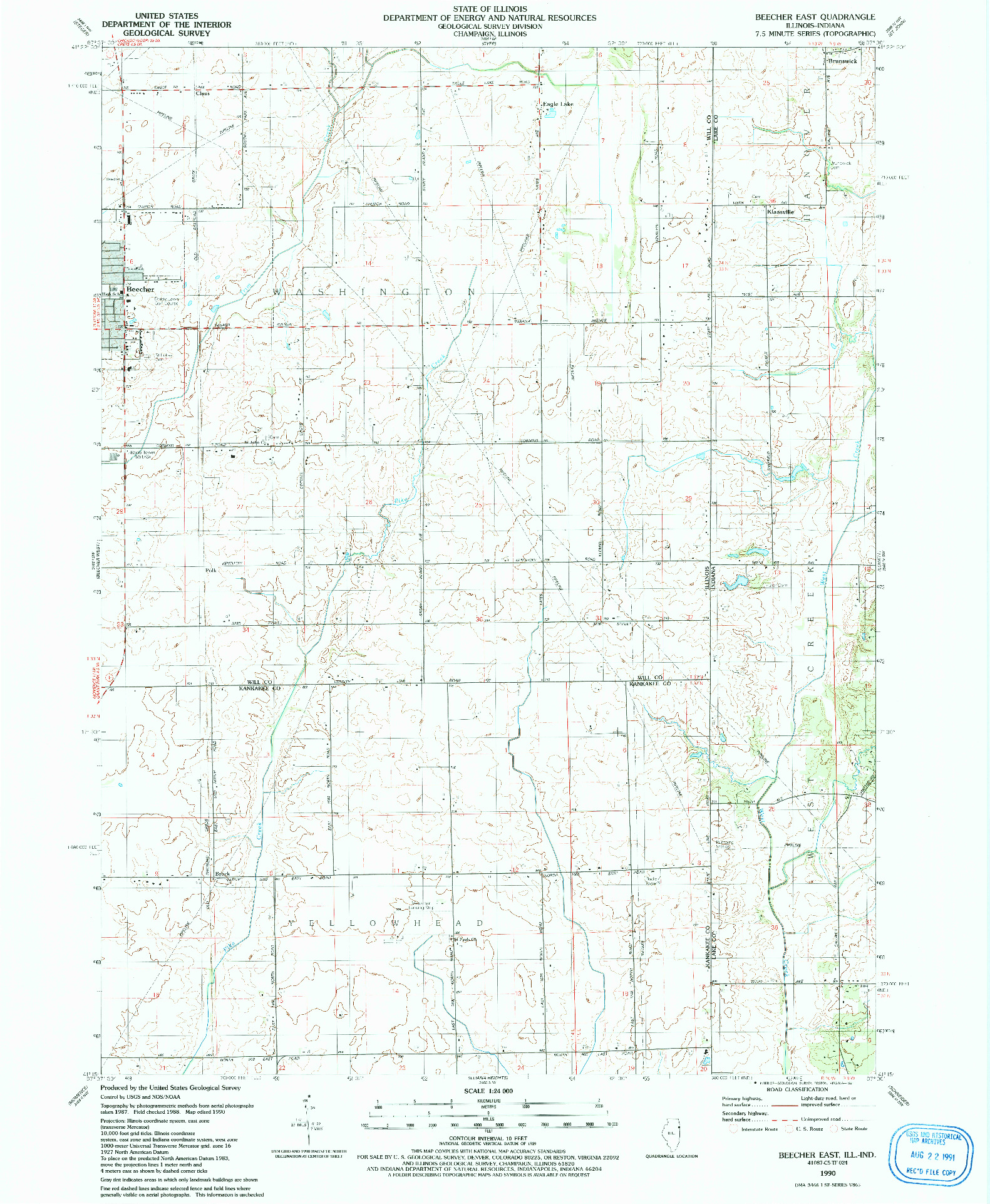 USGS 1:24000-SCALE QUADRANGLE FOR BEECHER EAST, IL 1990