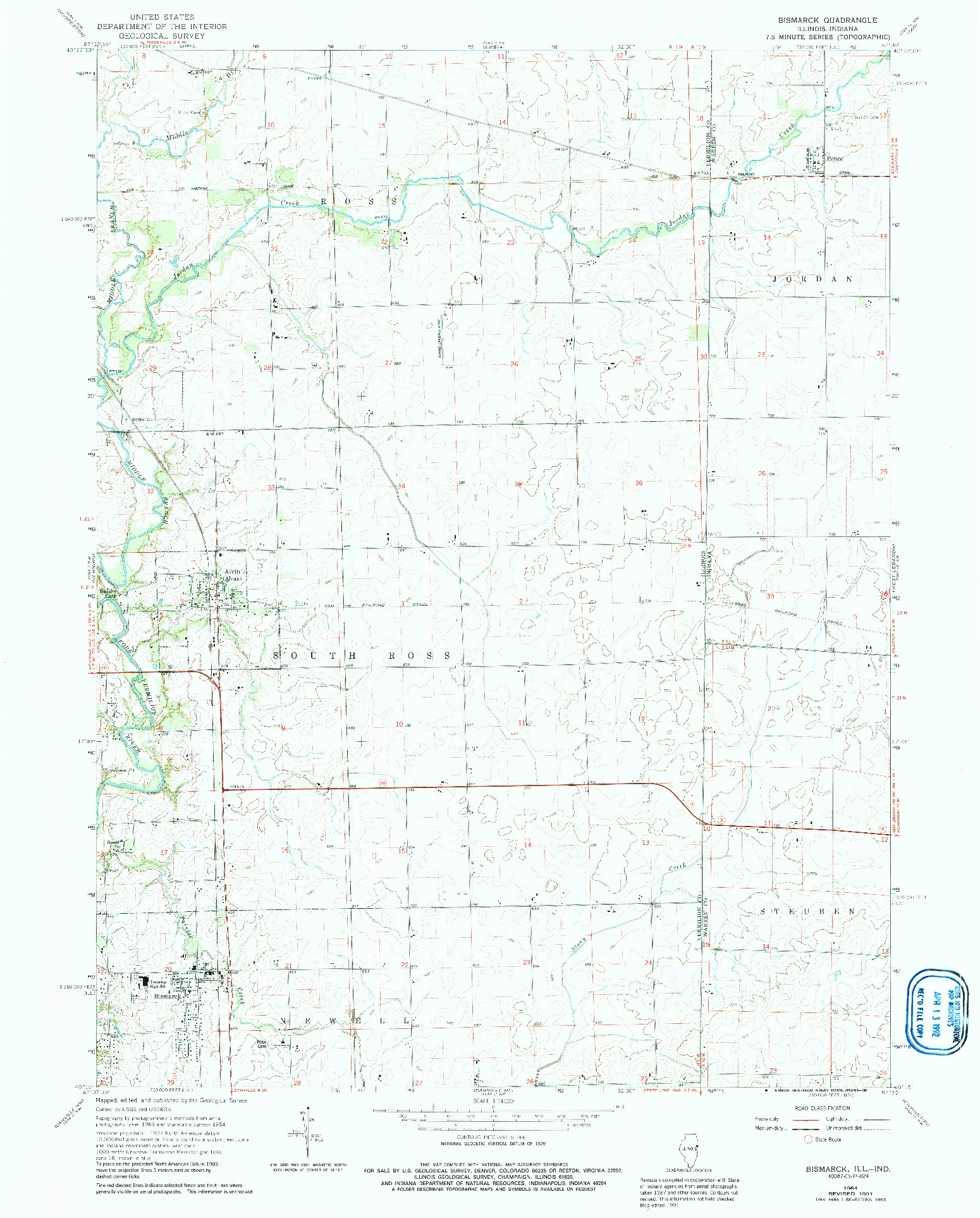 USGS 1:24000-SCALE QUADRANGLE FOR BISMARCK, IL 1964